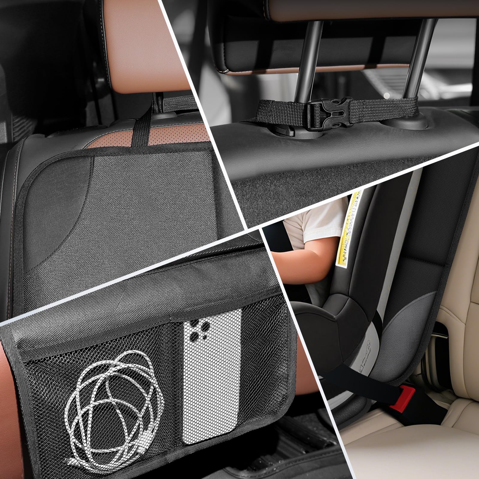 Car seat Protector 2 mesh Pocket Waterproof car seat Covers, Universal Size, Baby, pet, Children's car seat Protector, Anti Slip Bottom (1 piece)