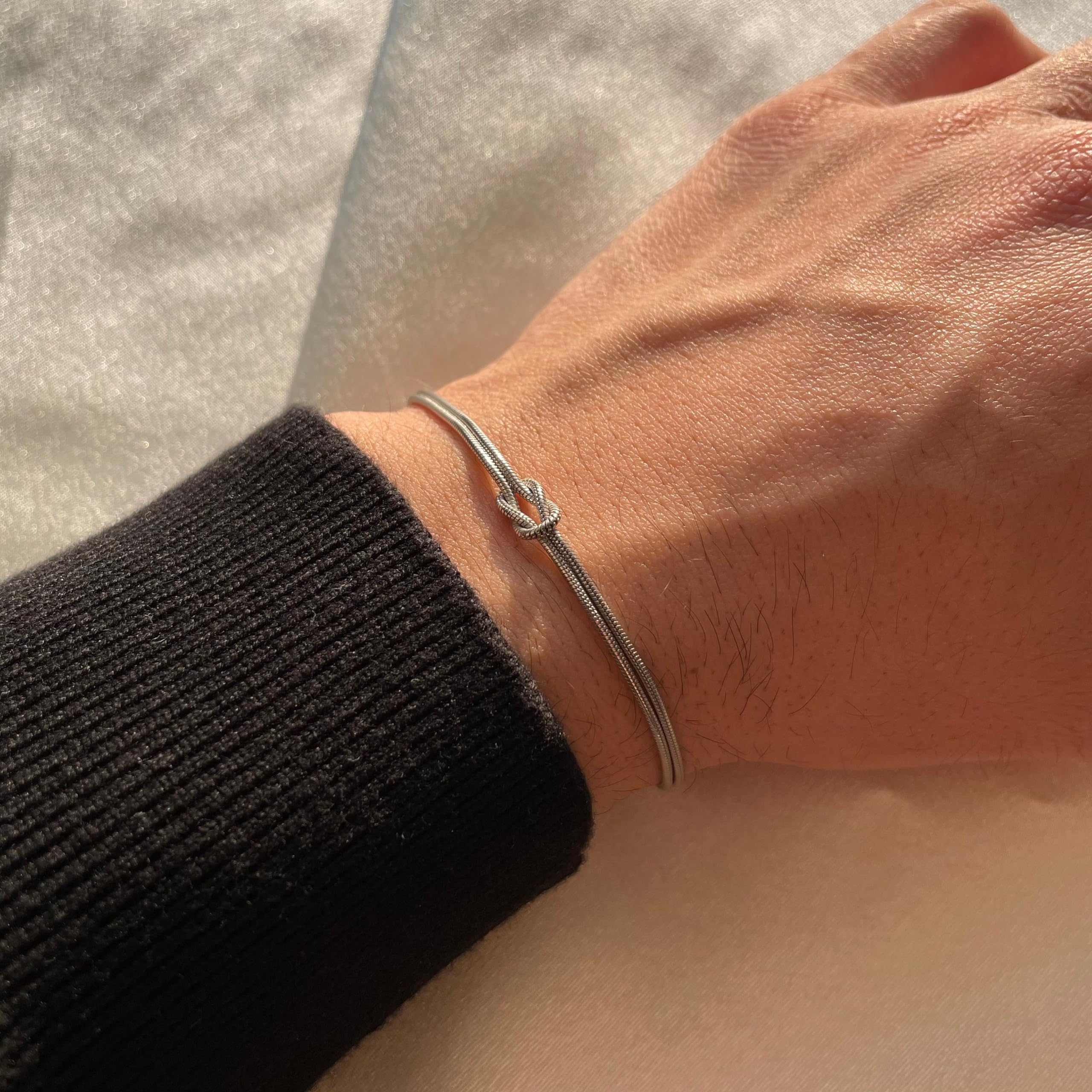 Matching Bracelets for Couples，Dainty Gold Love Knot Bracelet 14K Gold Plated Herringbone Chain Bracelet Relationship Jewelry Gifts for Best Friend(Gold&Silver)