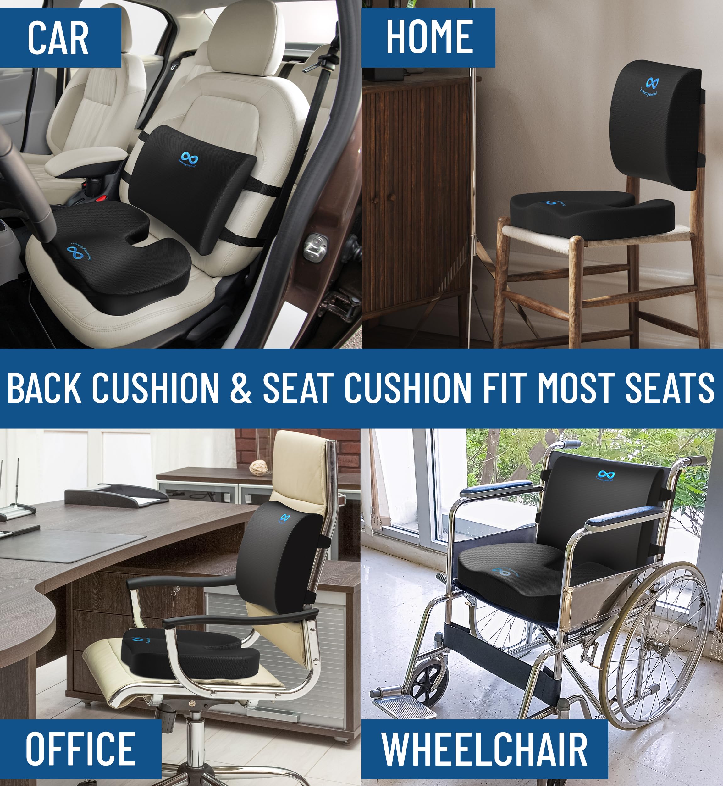 Everlasting Comfort Doctor Recommended Memory Foam Seat Cushion for Office Chairs & Car - Ergonomic Office Desk Accessories - Cushions for Tailbone Pain Relief, Sciatica & Back Support Pillow