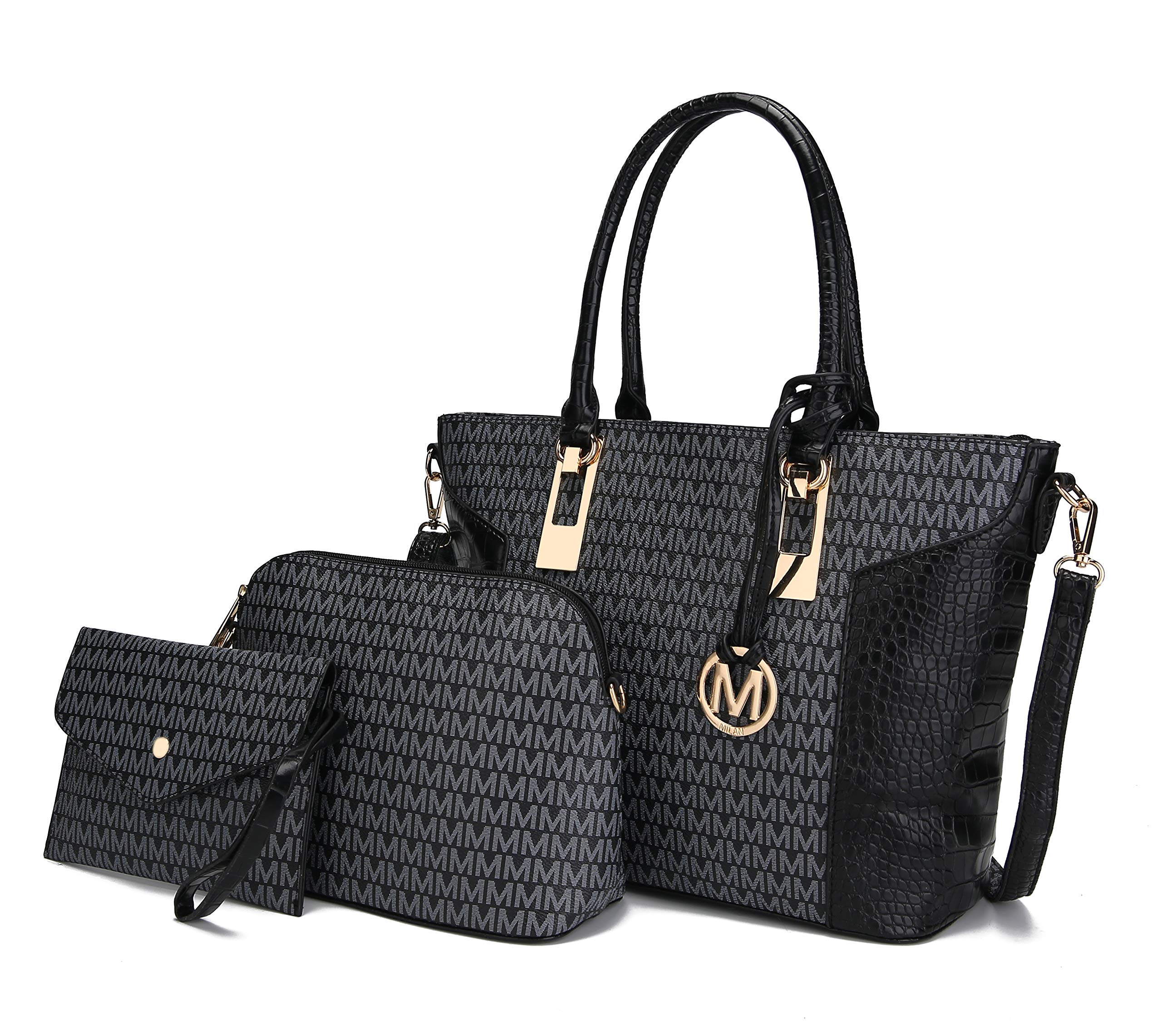MKF Collection 3-PC Set Shoulder Bag for Women Tote, Pouch Handbag Purse, Wristlet Envelope, Adjustable Crossbody Strap PU Leather by Mia k