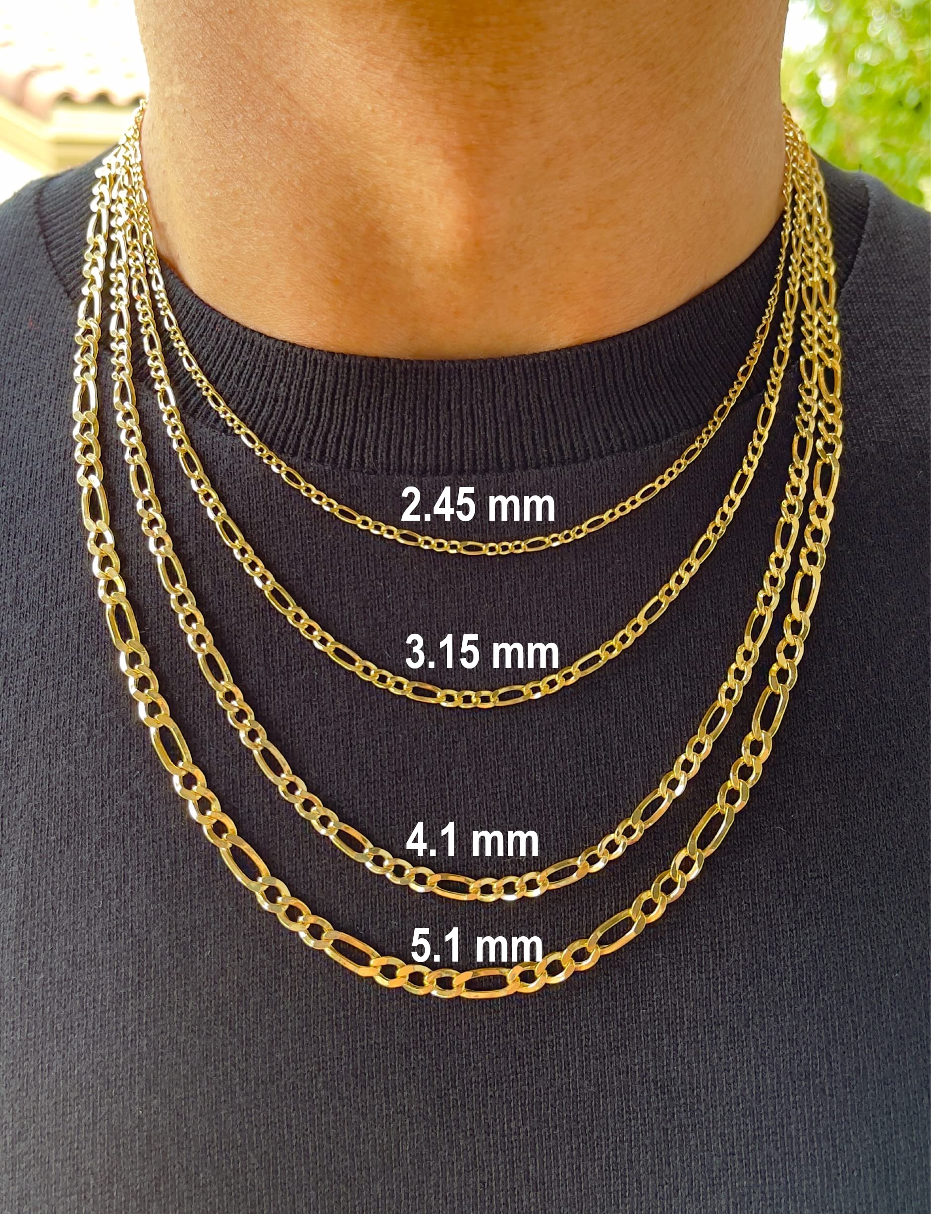 JEWELHEART 14K Real Gold Figaro Chain - 2.45mm Diamond Cut Cuban Link Figaro Necklace For Men - Dainty Yellow Gold Pendant Necklace For Women with Lobster Clasp 24"