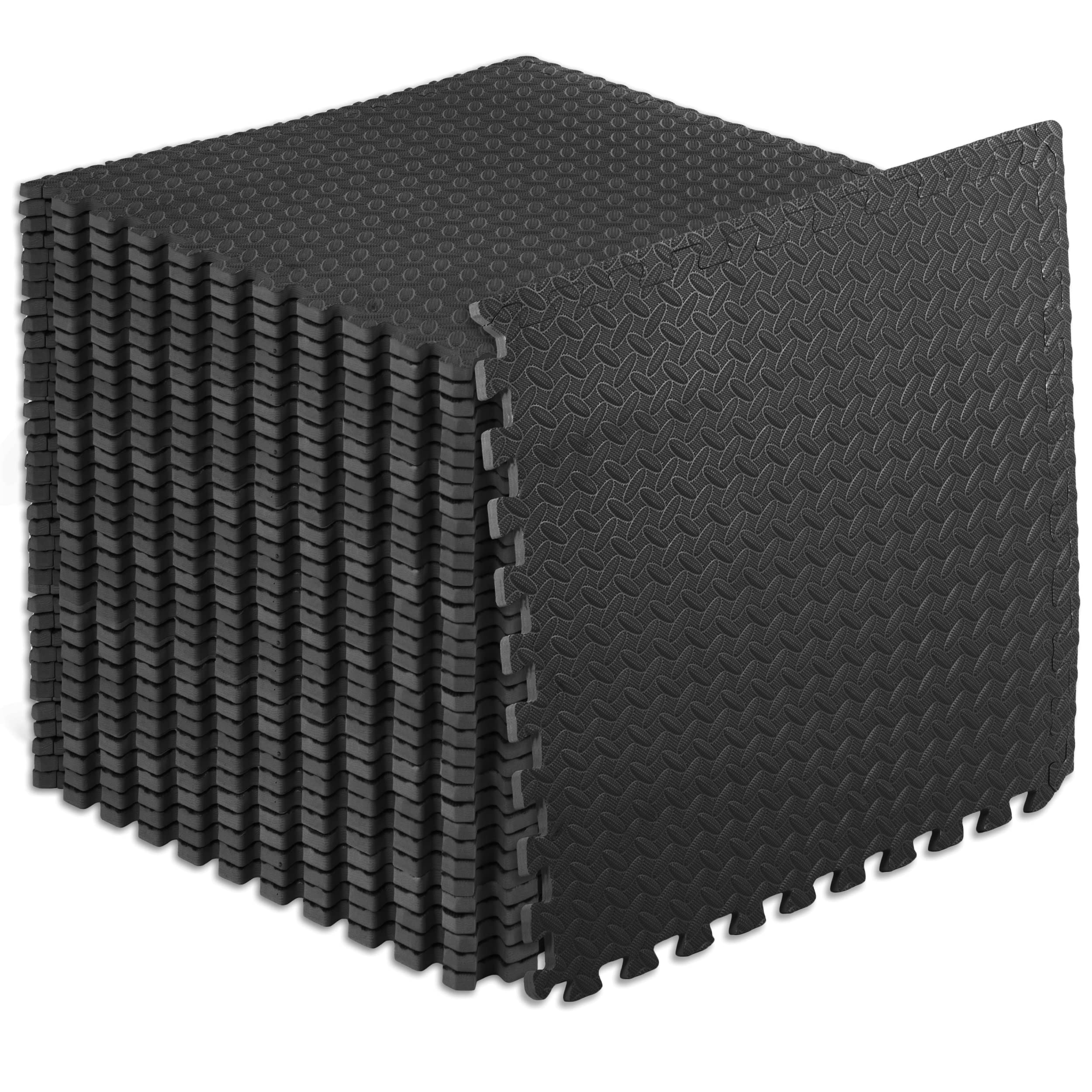 ProsourceFit Puzzle Exercise Mat ½ in, EVA Interlocking Foam Floor Tiles for Home Gym, Water-Resistant Mats Workout Equipment, Floor Padding for Kids, Black, 24 in x 24 in x ½ in, 144 Sq Ft - 36 Tiles