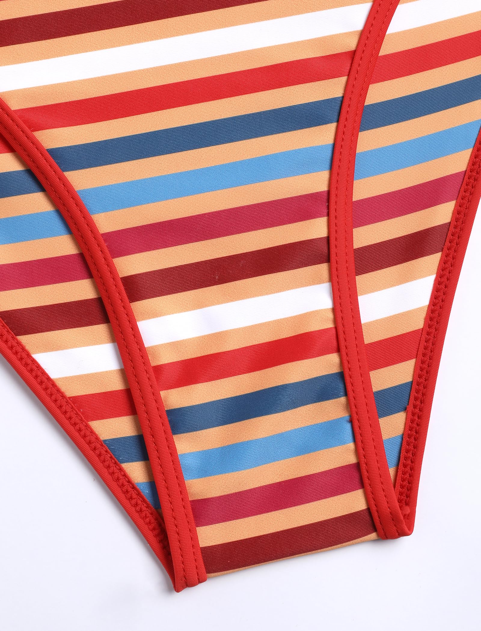 ZAFUL Women's Bandeau Bikini V Strapless Confetti Colorblock Tie Back High Cut Two Piece Swimsuit Bathing Suits (3-Orange Red, M)