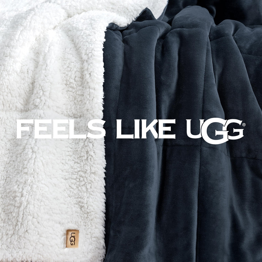 UGG Nita Throw Blanket Soft Reversible Plush Throw for Couch or Bed Cozy Fuzzy Warm Fluffy Blanket for Living Room or Cute Bedroom Decor Down Alternative Washable, 50-inch x 70-inch, Navy Blue
