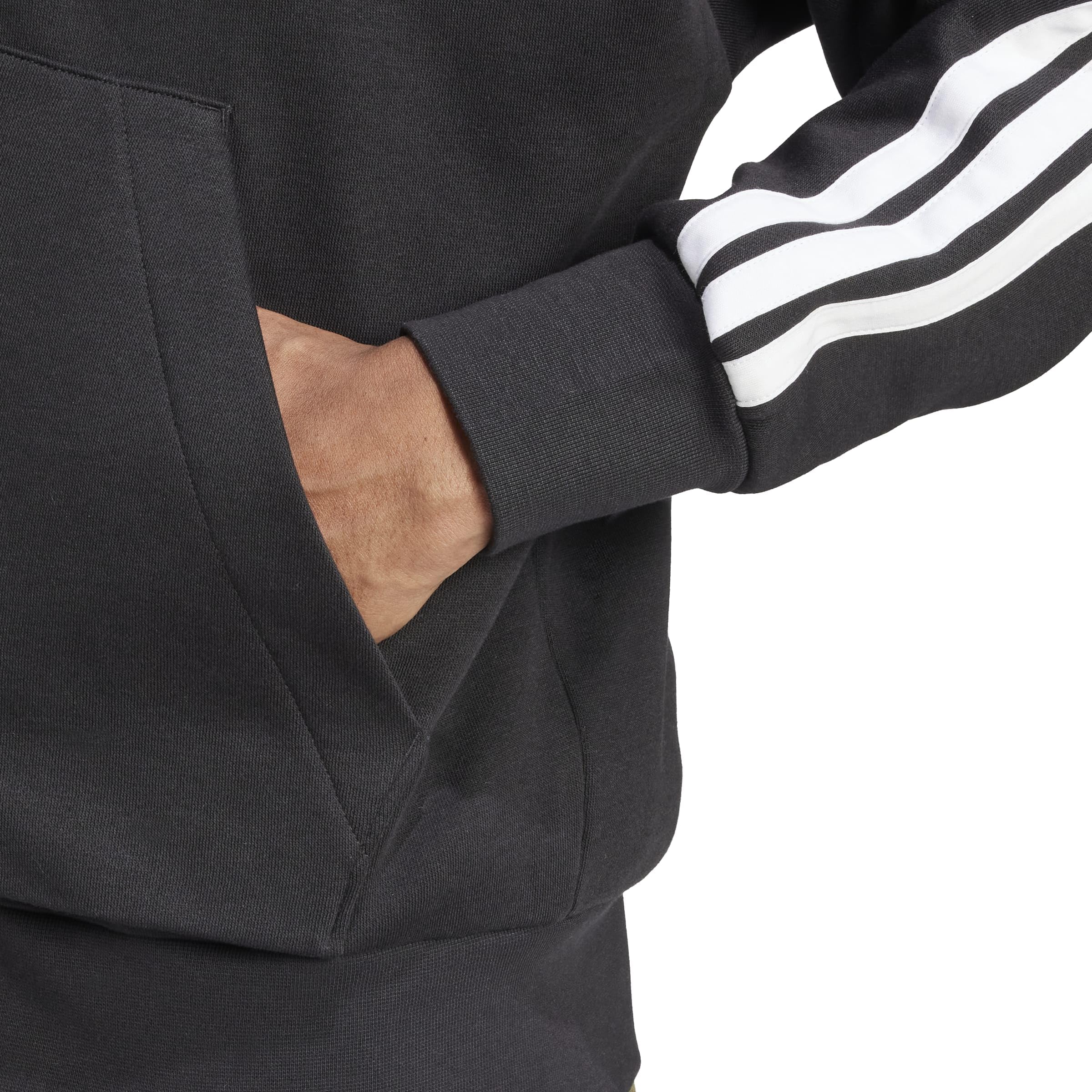 adidas Men's Essentials 3-Stripes Fleece Full-Zip Hooded Track Top, Black/White, Large