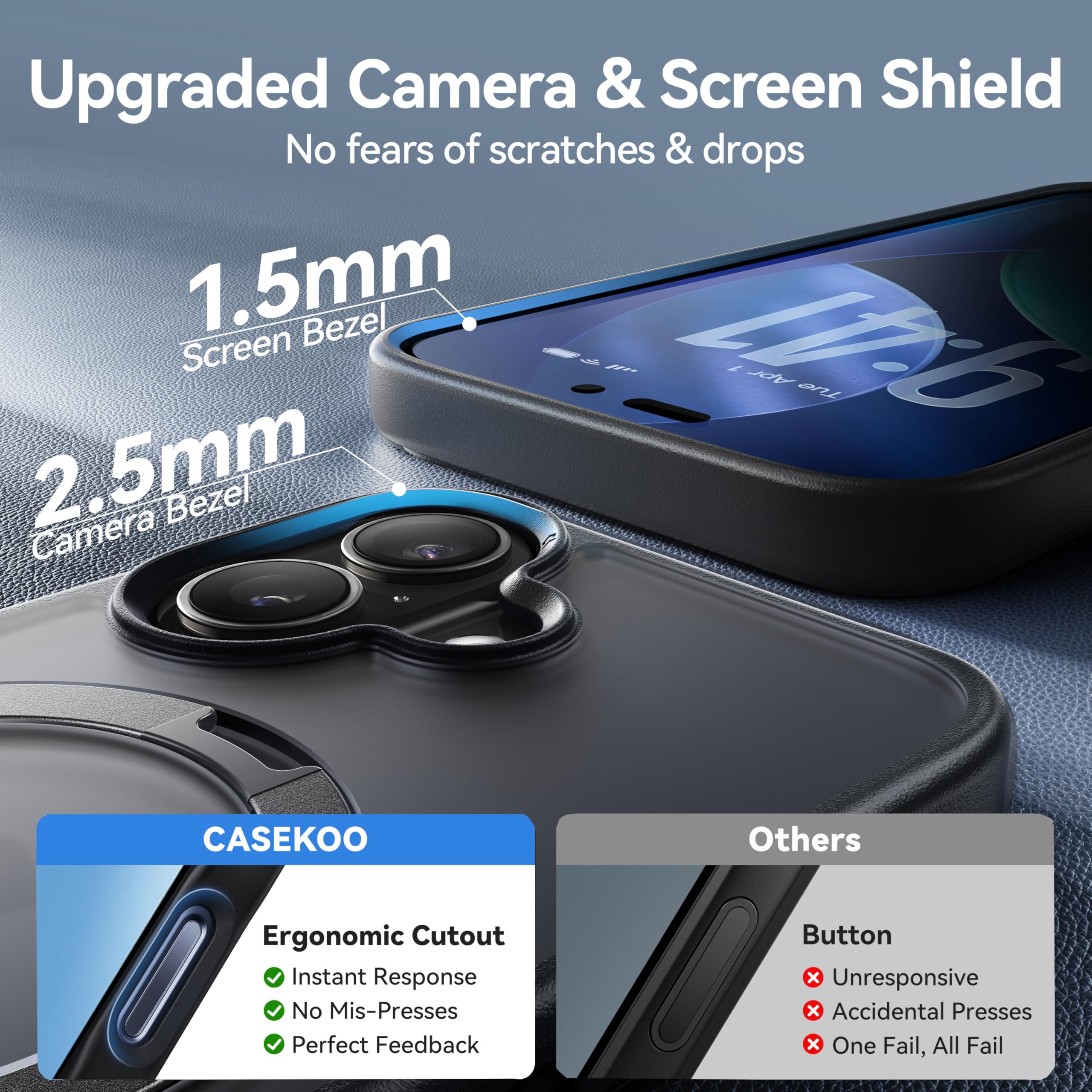 CASEKOO Ultra-Magnetic Stand for iPhone 17 Case [Military Drop Protection] [Compatible with MagSafe] Shockproof Translucent Slim Matte for iPhone 17 Case with Ring Holder 6.3 Inch, Black