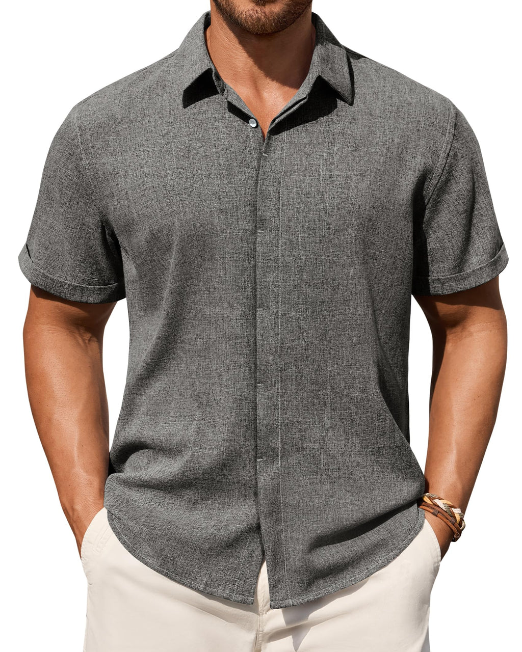Alimens & Gentle Mens Linen Shirt Gray Short Sleeve Button Down Casual Lightweight Vacation Resort Workwear XXXXL