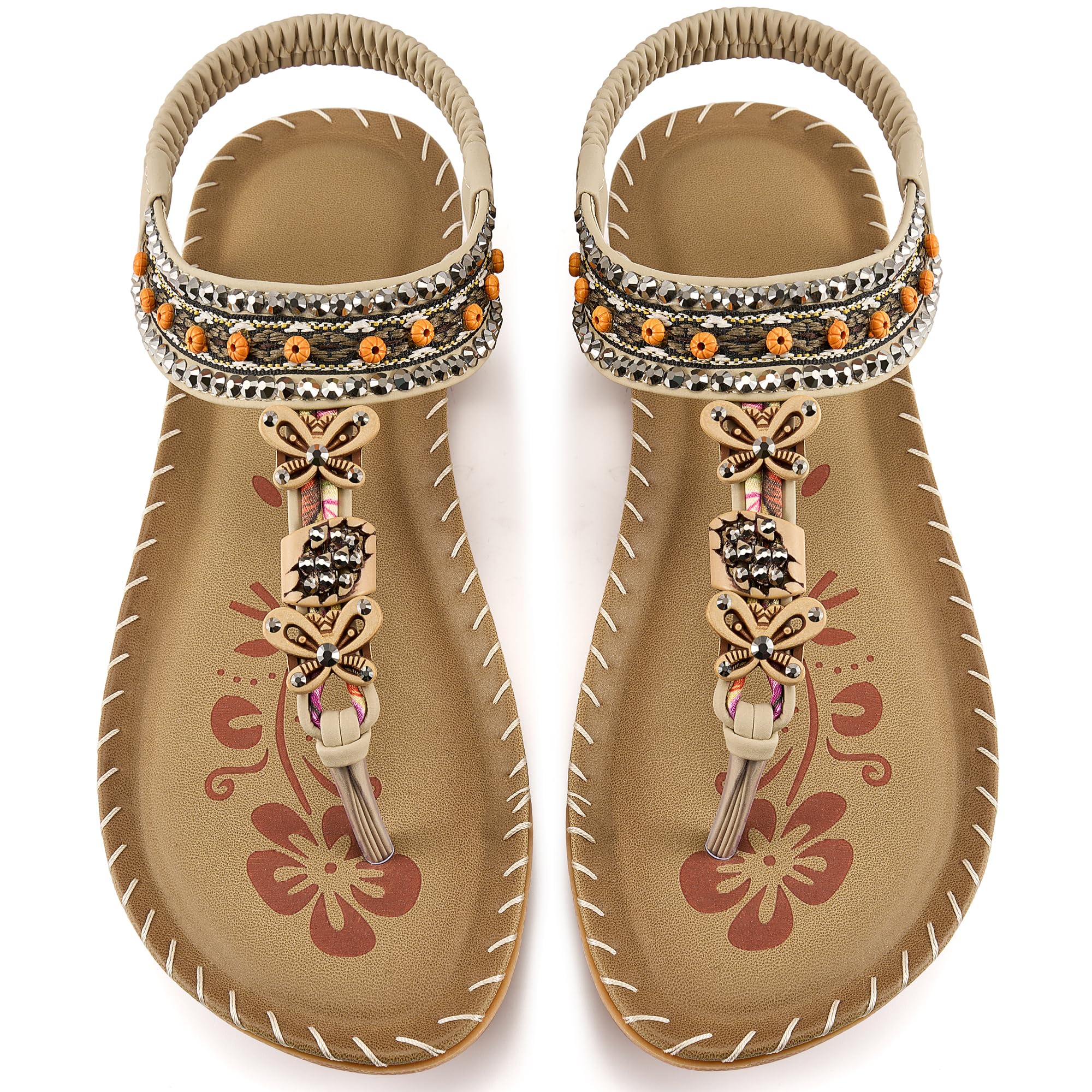 Ablanczoom Flats Sandals for Women Dressy: Casual Summer Sandals 2026 - Comfort Walking Ladies Shoes with Beaded Elastic Ankle Strap