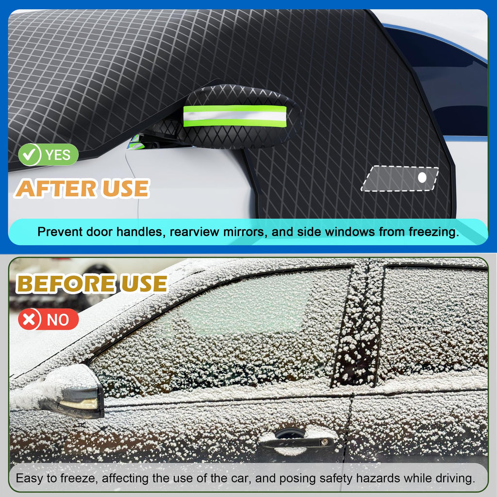 Car Windshield Cover for Ice and Snow - Universal Windshield Snow Cover with Side Window and Rearview Mirror Protector, Durable Magnetic Winter Frost Hail Guard, Suitable for Most Cars,SUV,Truck