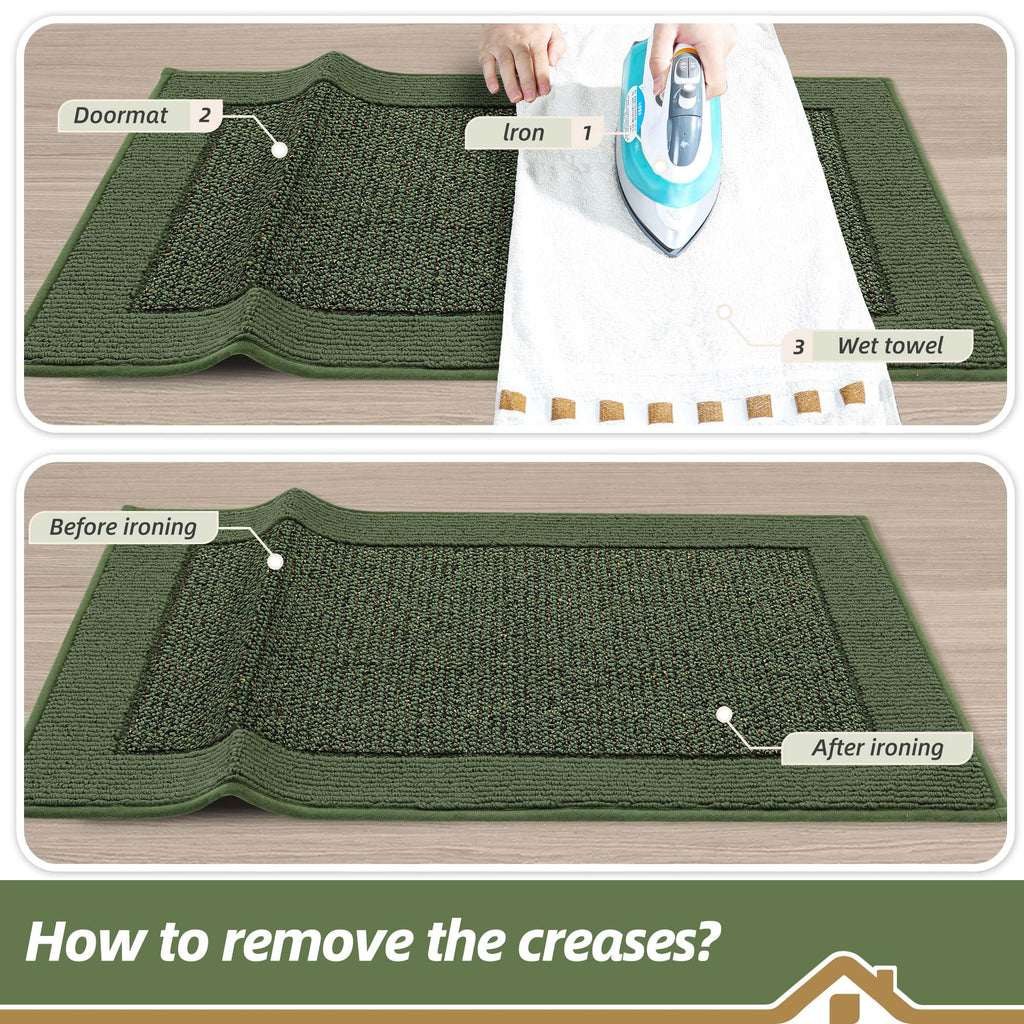 BEQHAUSE Indoor Door Mat 20" x 32", Dirt Trapper Door Mats Non-Slip Entryway Rugs Washable, Resist Dirt Absorbent Welcome Mat, Low Profile Floor Mats for Front Back Door and Entryway, Green