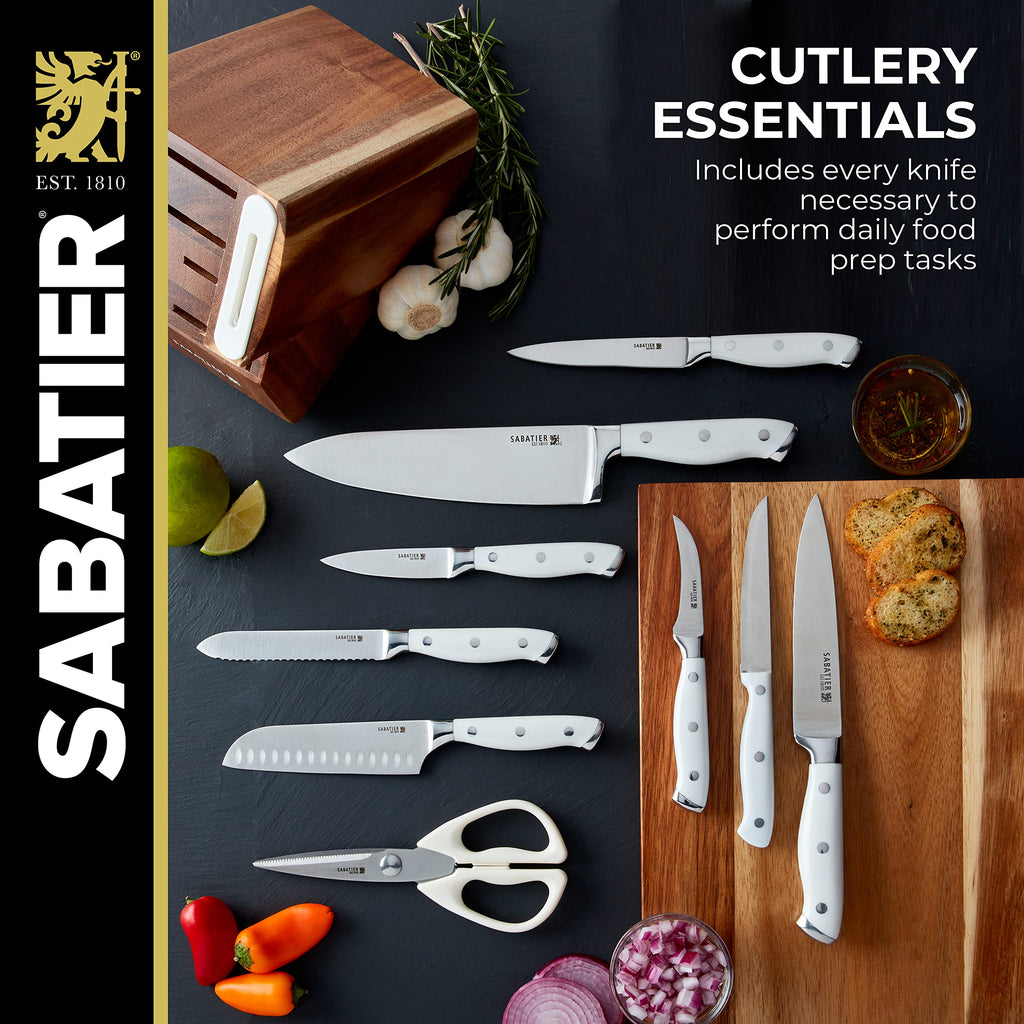 Sabatier Acacia Forged Triple Rivet Edgekeeper Knife Block Set, 15-Piece, White