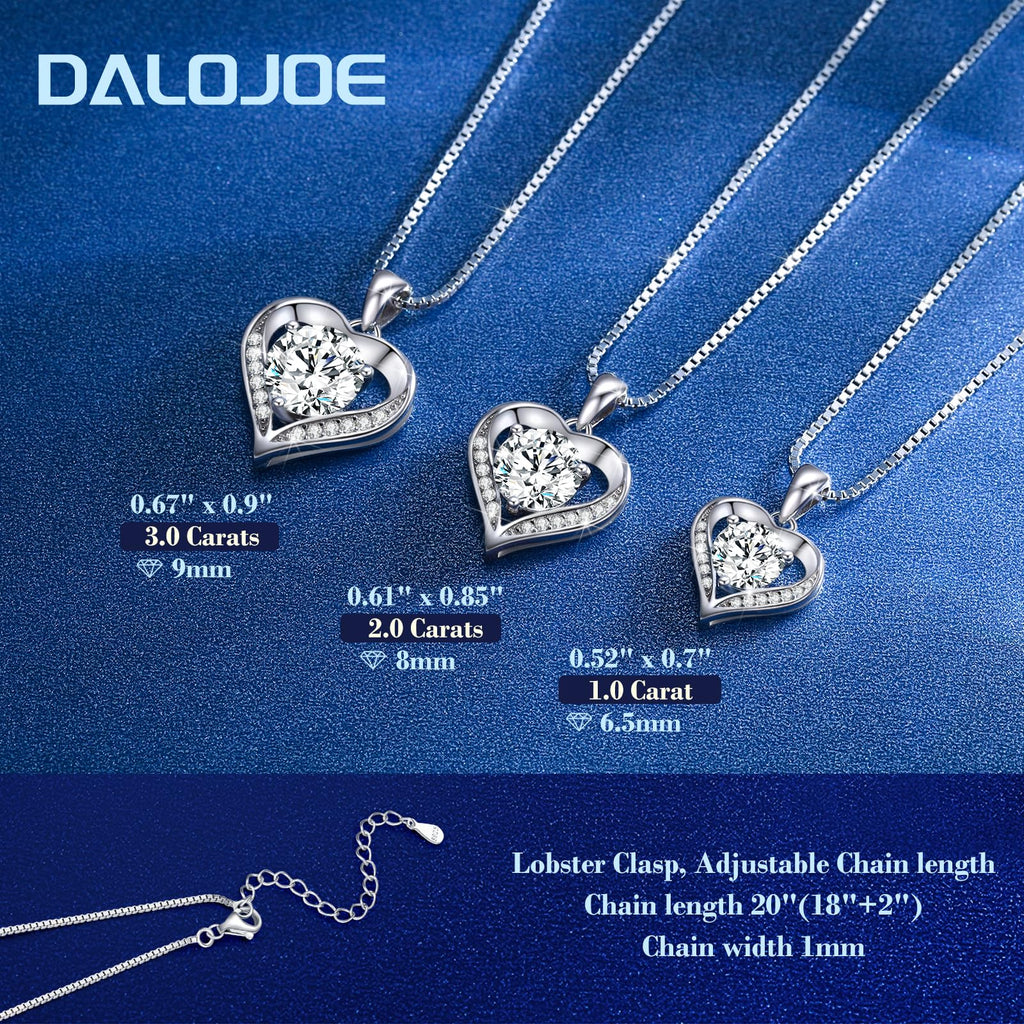 DALOJOE Moissanite Necklace for Women, 1-3 Carat Heart Necklace Engraved with 'I LOVE YOU', Birthday Gift for Wife, Anniversary Present for Wife Women, Jewelry Gifts for Valentine's Day