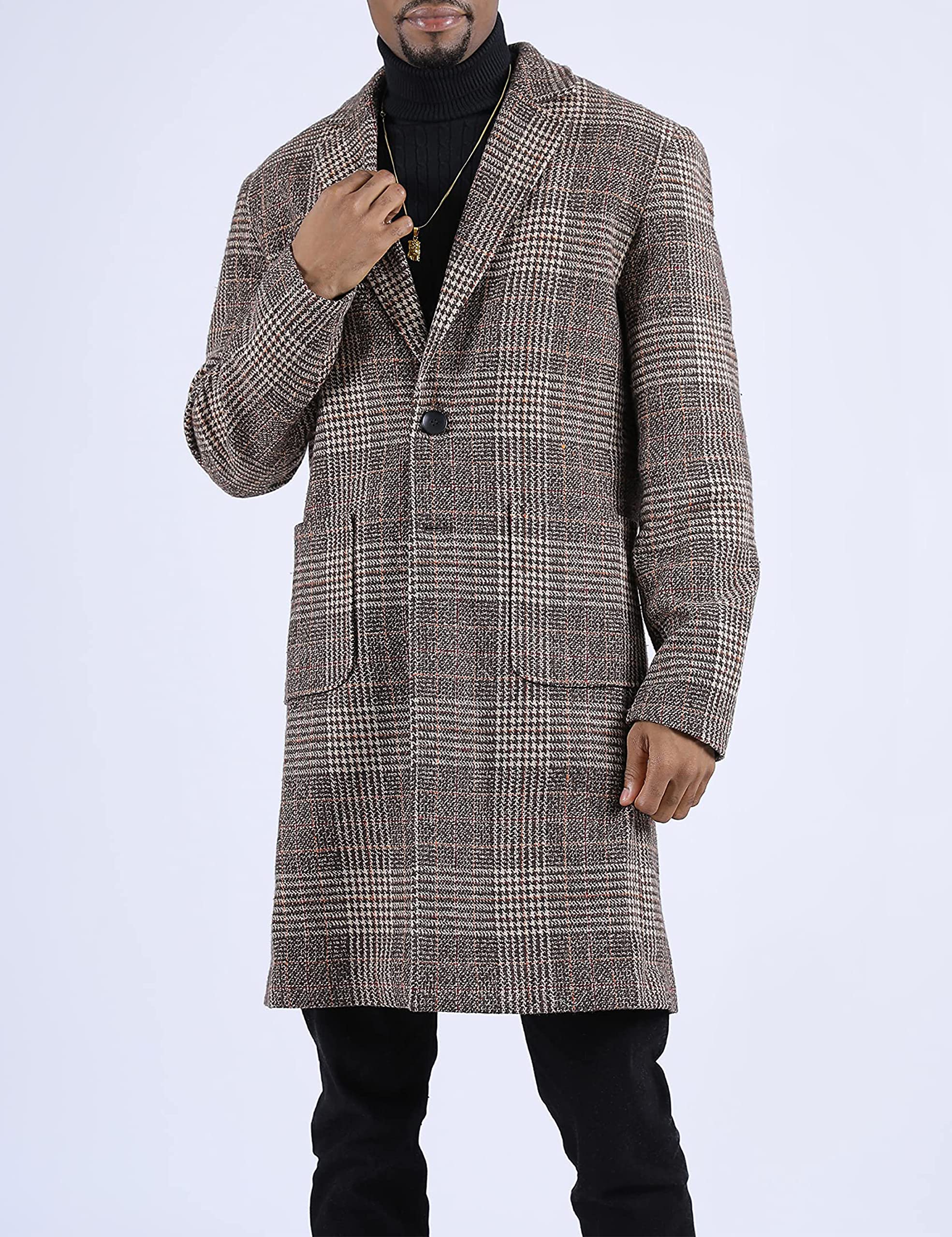 Springrain Men's Wool Blend Pea Coat Notched Collar Single Breasted Overcoat Warm Winter Trench Coat(Khaki-S)