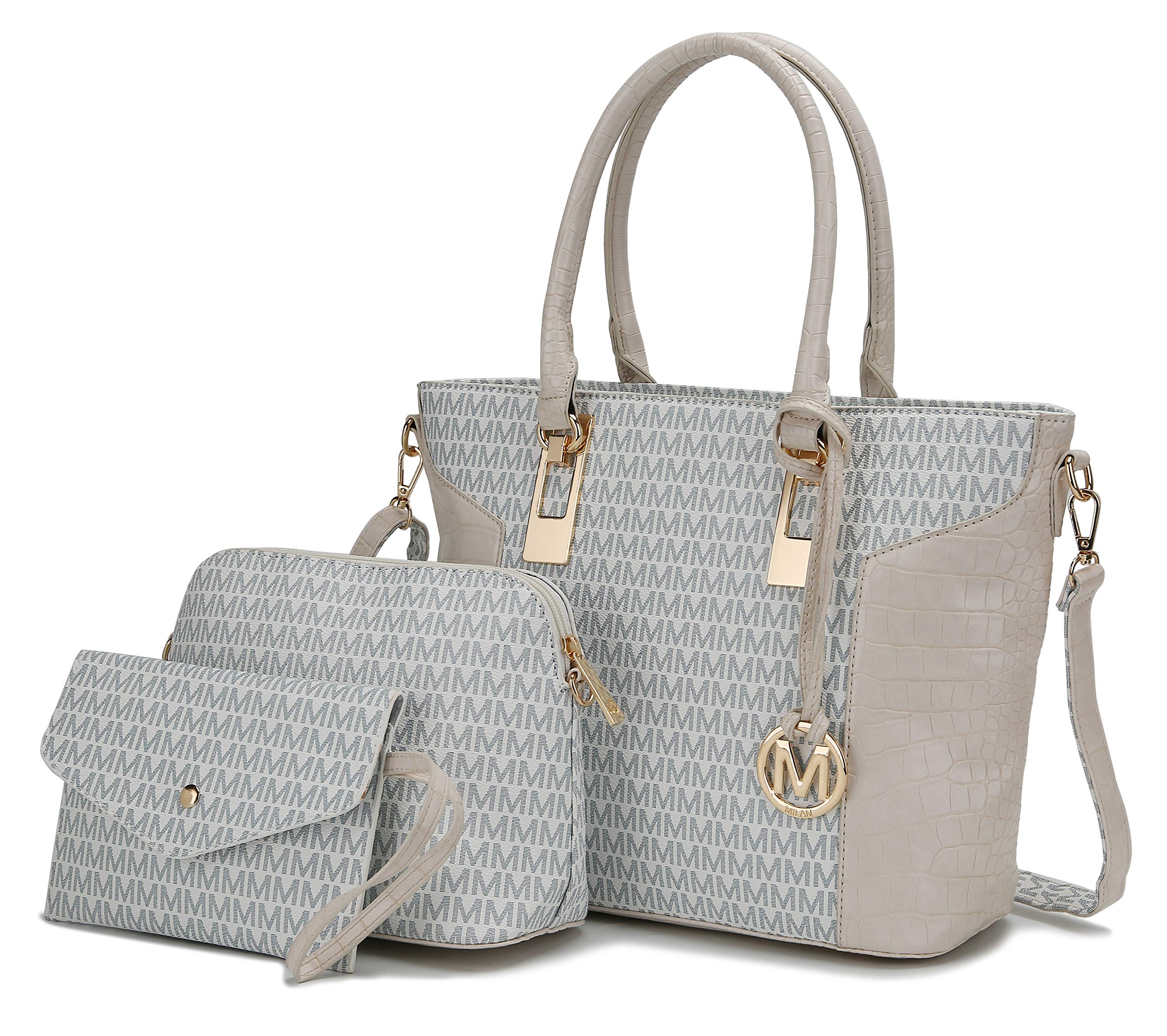 MKF Collection 3-PC Set Shoulder Bag for Women Tote, Pouch Handbag Purse, Wristlet Envelope, Adjustable Crossbody Strap PU Leather by Mia k