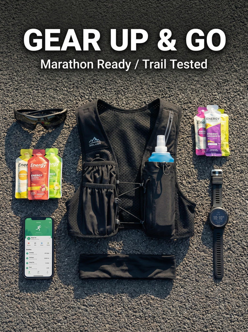 Zelvot Running Vest for Women Men, USA Original Patent, Adjustable Chest Straps Running Hydration Vest with 500ml Soft Flask, Lightweight Reflective Hydration Backpack for Hiking Marathon (Black, M/L)