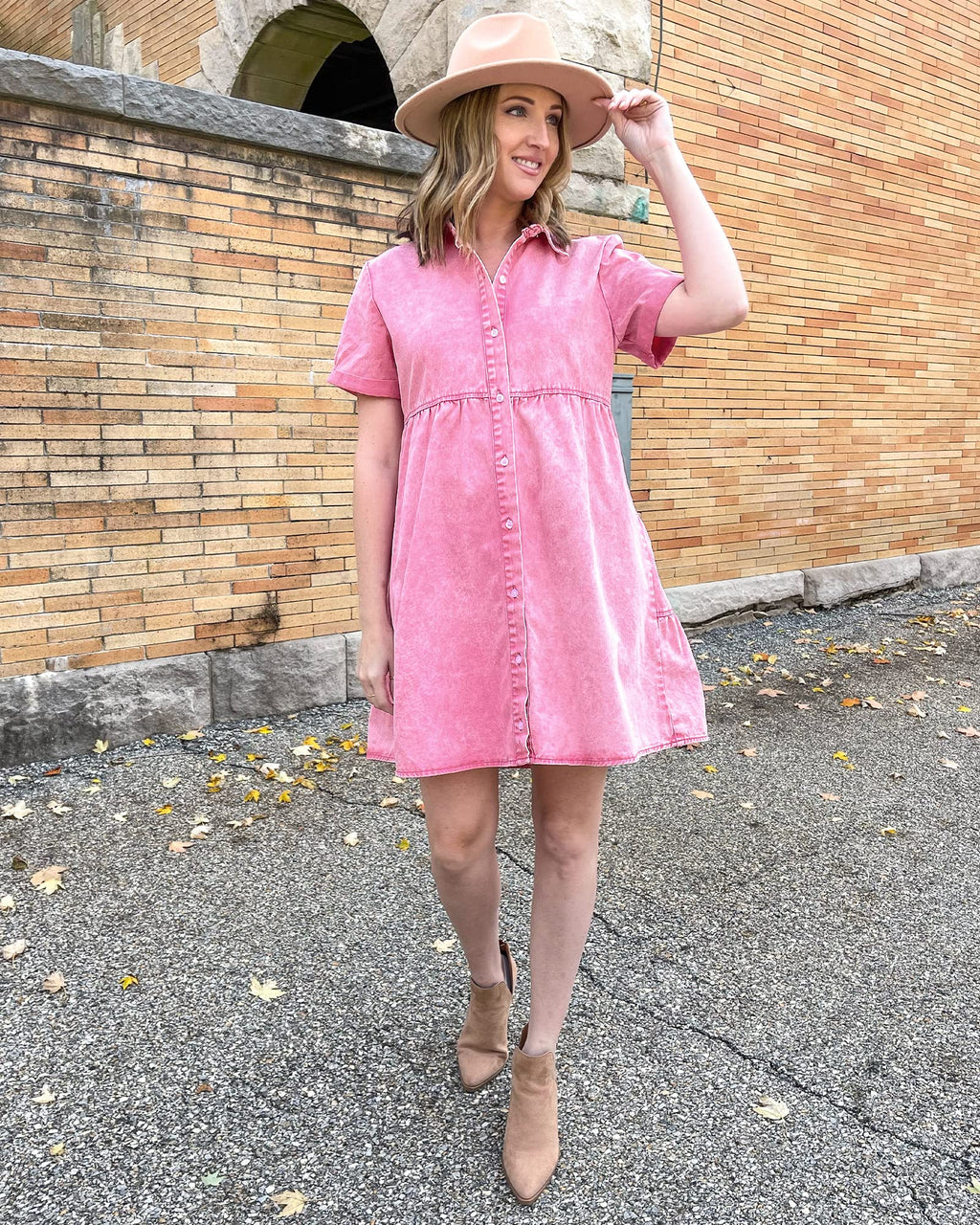 GRAPENT Women's Jean Dresses for Women Blue Jean Dresses for Women Casual Denim Dress for Summer Shirt Denim Dress for Beach Summer Dresses for Spring Fall Aurora Pink Large Size 12 Size 14