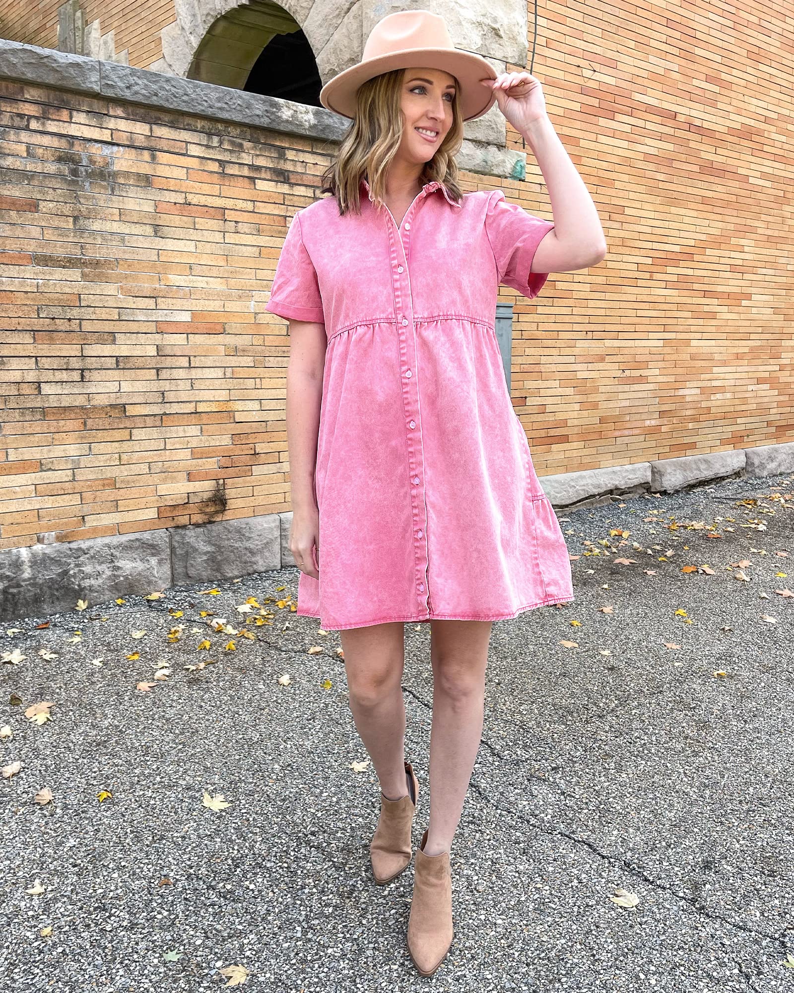 GRAPENT Women's Jean Dresses for Women Blue Jean Dresses for Women Casual Denim Dress for Summer Shirt Denim Dress for Beach Summer Dresses for Spring Fall Aurora Pink Large Size 12 Size 14