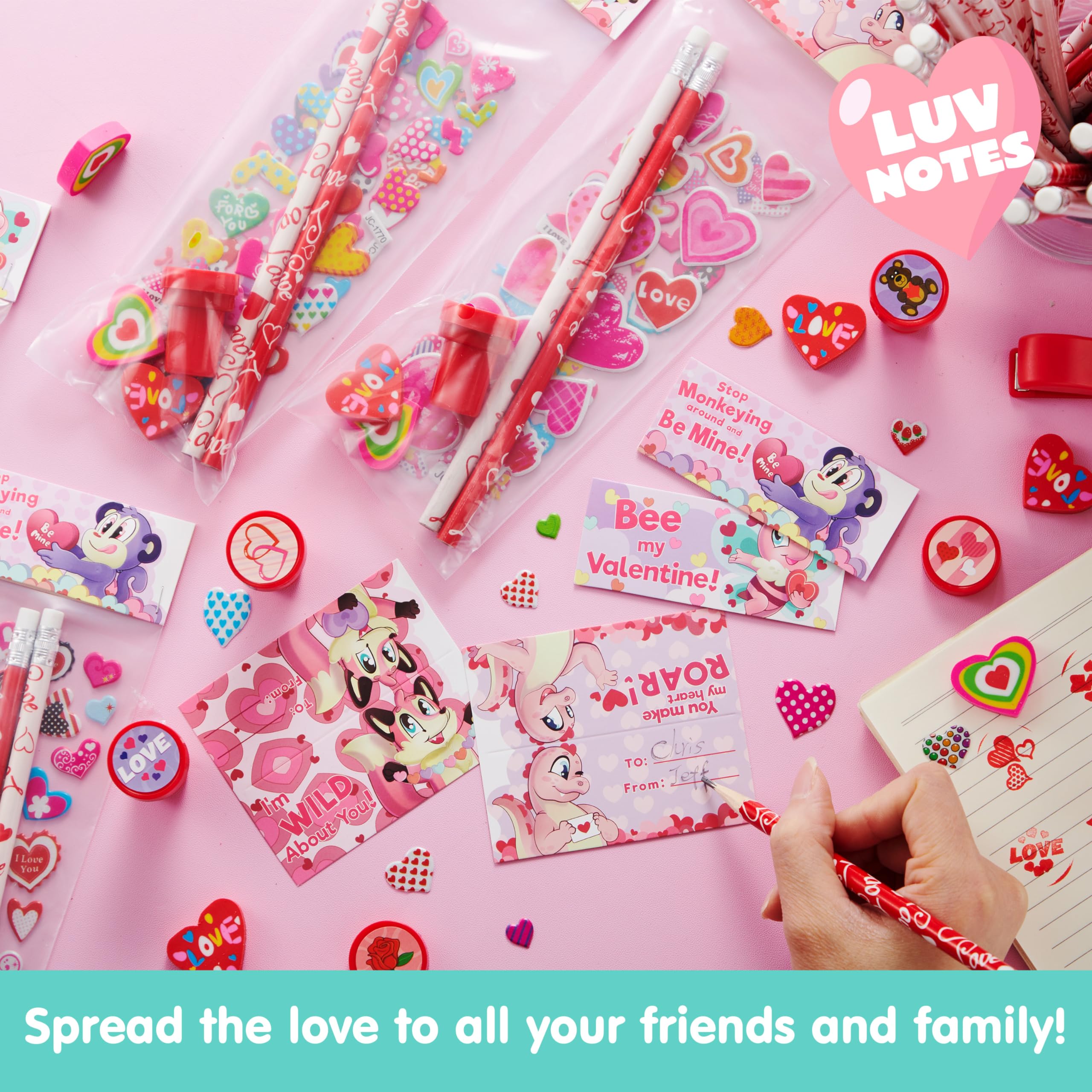 JOYIN 36 Packs Valentine Stationery Kids Gift Set, Classroom Exchange Party Favor for Holiday Reward Prizes - Includes Pencils, Erasers, Stamper, Stickers