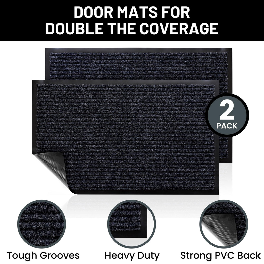 Sierra Concepts Front Door Mat Welcome Floor Mats - Entryway Indoor Outdoor Entrance Doormat, Patio, Porch, Muddy Shoe, Inside Outside Low Profile, 30x17 inches, 2-Pack Gray