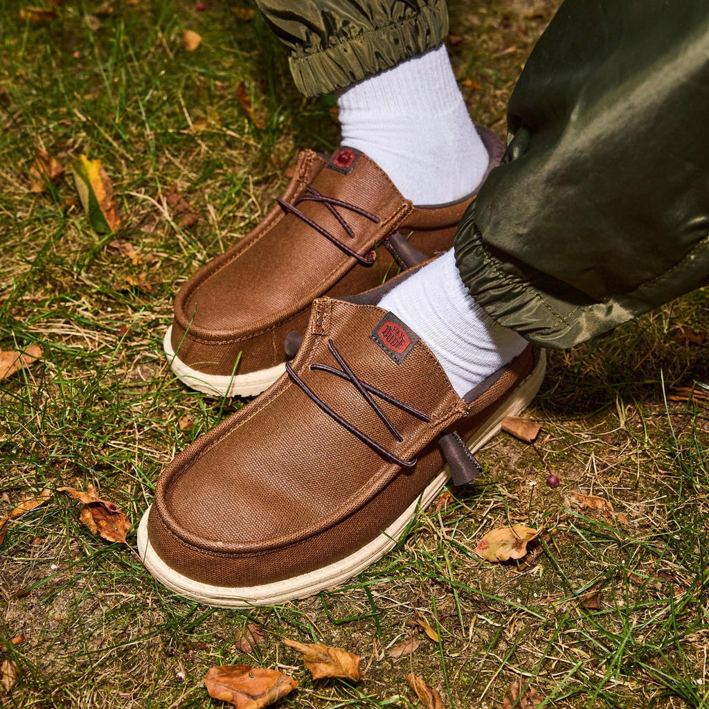 HEYDUDE Wally Waxed Casual Brown Size 11, Men’s Shoes, Slip-on Loafers, Comfortable & Light-Weight