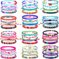 Remerry 48 Pieces Handmade Friendship Bracelets Bulk Boho Adjustable Woven Braided Bracelets for Women Men Colorful Beaded Bracelet Stacking Elastic Beaded Anklet Jewelry for Concert Party Summer Gift