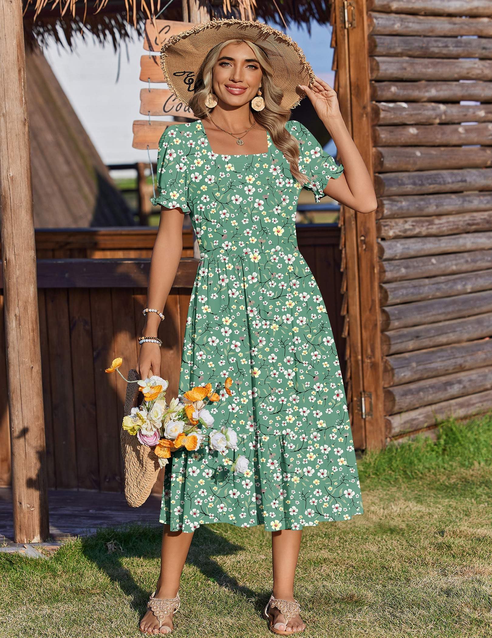 Zeagoo Plus Size Summer Dresses Short Sleeve Midi Dress Floral Sundresses for Beach Vacation Long Dress with Pockets Tiered Dresses XXL