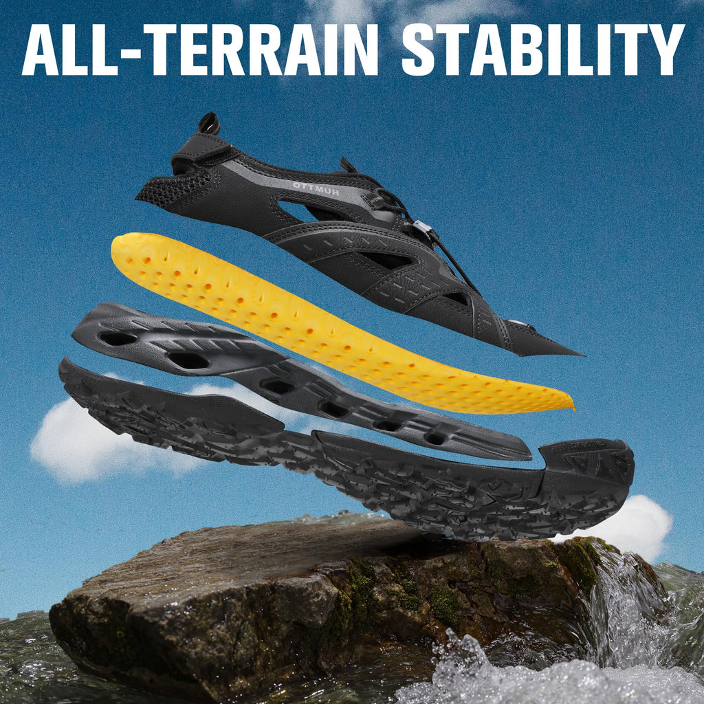 HUMTTO Men's Amphibious Closed Toe Hiking Sandals Quick-Dry Water Shoes Non-Slip Athletic Adjustable Outdoor Fisherman Beach Summer Walking Travel Shoe 10.5 Black