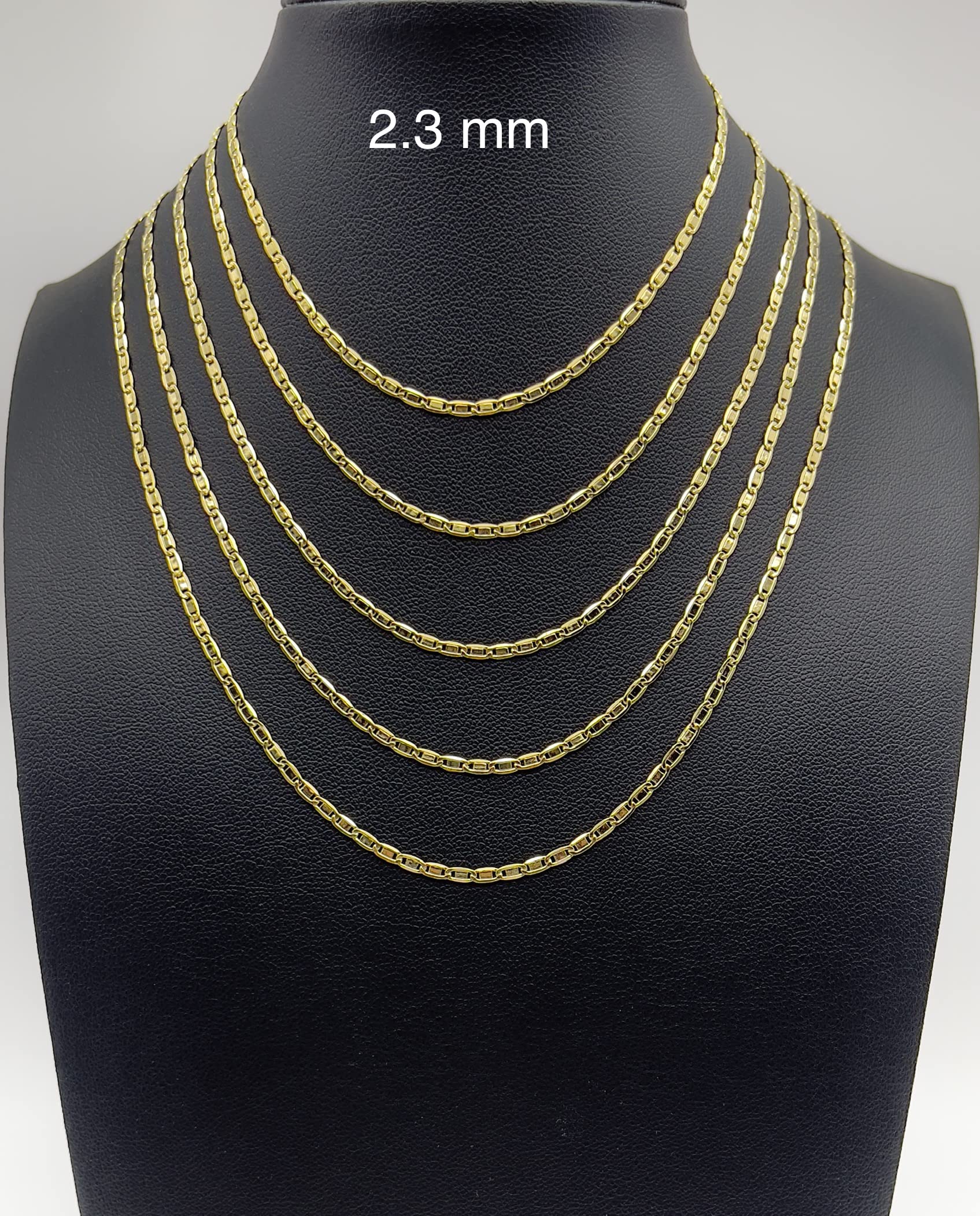 JEWELHEART 14K Gold Necklaces For Women Trendy 2.3mm Yellow Real Gold Valentino Mirror Chain Polished Links Men's 14K Gold Chain Necklace with Lobster Clasp 18"