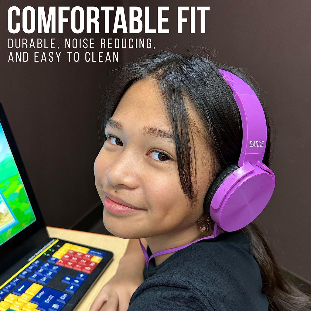 Barks Classroom Headphones (10 Pack, Mixed Colors) - On-Ear Premium Student Bulk Headphones: Perfect for Kids K-12, Schools & Class Sets (Colorful, Durable, Noise Reducing, Comfortable, Easy-to-Clean)