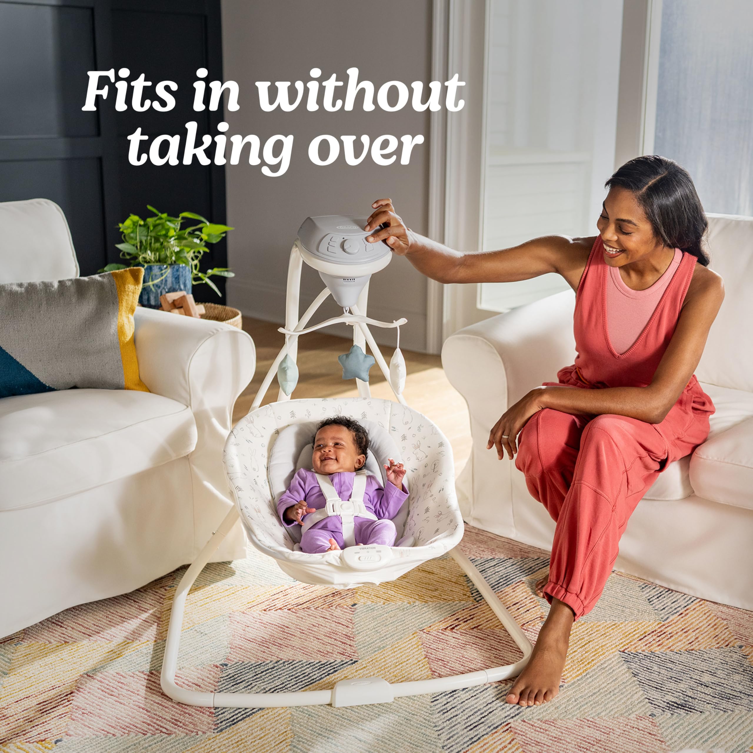 Graco Simple Sway Baby Swing, Side‑to‑Side Motion, Infant Swing with 6 Speeds, Vibration, Ivy