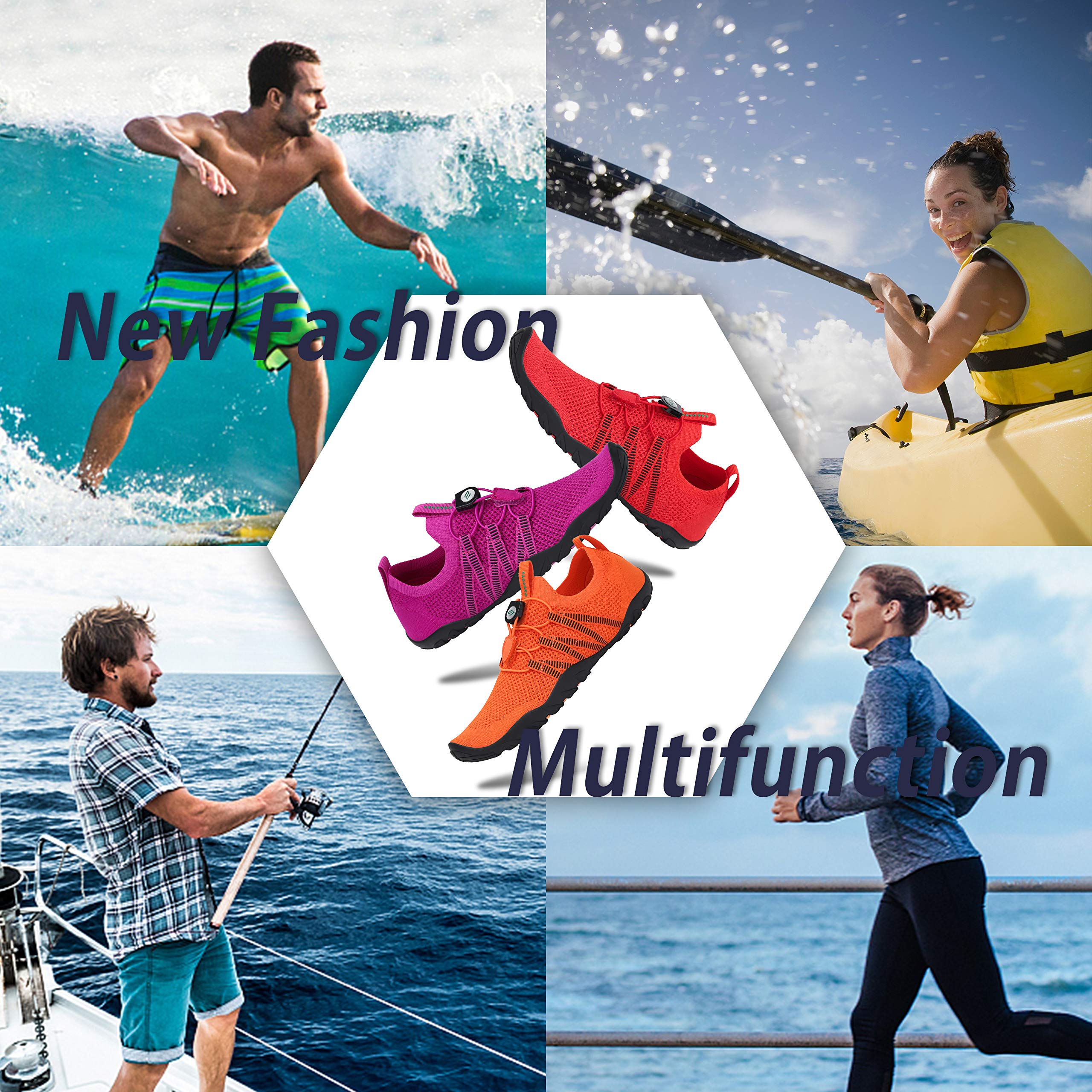 Mishansha Water Shoes for Women Men, Quick-Dry Barefoot Swim Shoes with Drainage Holes, Lightweight Aqua Shoe for Beach Pool River Boating Yoga Walking 7 Women/6 Men Orange