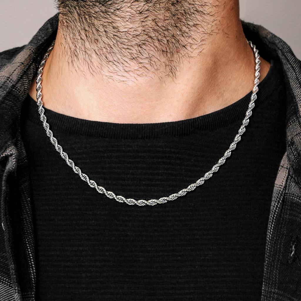 Silvadore 4mm Silver ROPE Chain For Men Necklace Women - Non-Tarnish Strong Stainless Steel - Twist Link Diamond-Cut Jewelry Gifts - 56cm - 22 inch UK