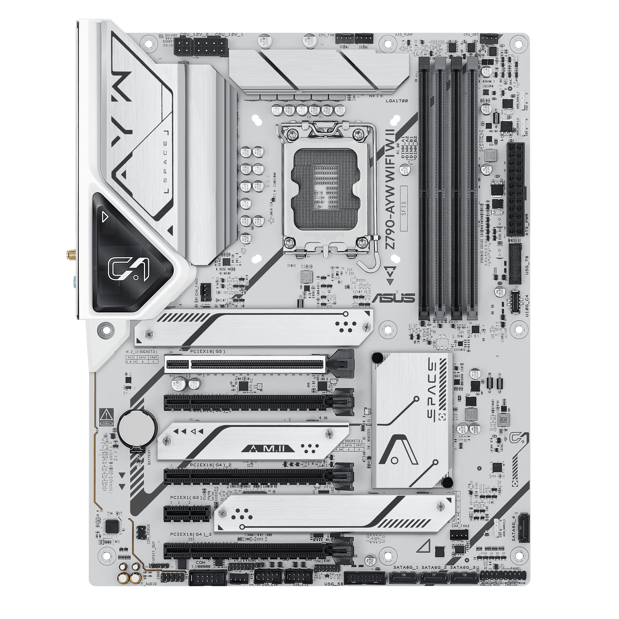ASUS Z790-AYW WiFi W II Intel Z790 (LGA 1700) ATX Motherboard with PCIe® 5.0, 3X M.2, 12+1 DrMOS, DDR5, WiFi 6, 2.5Gb LAN, HDMI, USB 10Gbps Type-C®, USB 10Gbps Type-C®, Thunderbolt™, USB4®, Aura Sync