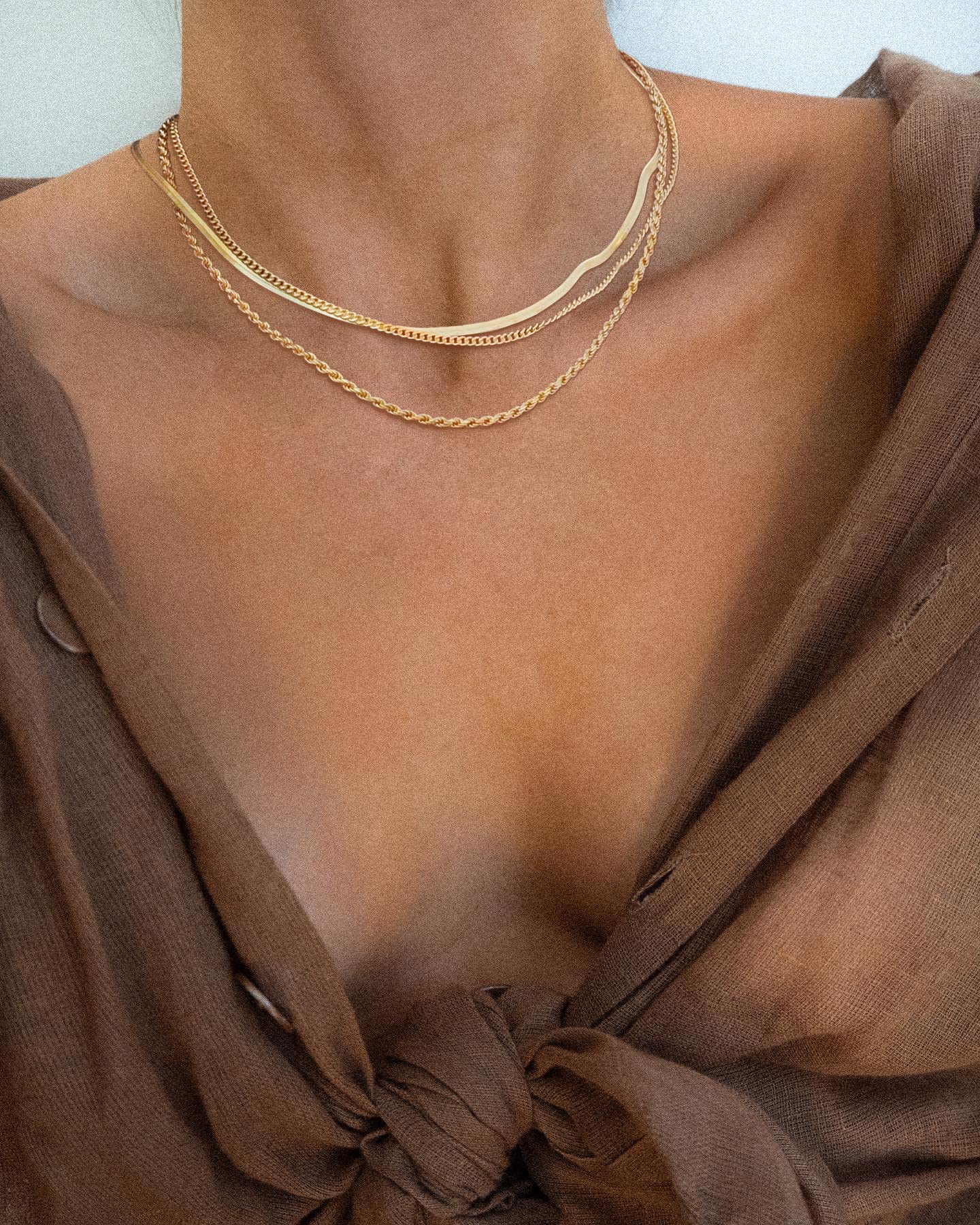 Freekiss Gold Herringbone Necklace for Women: Layered Chain Necklaces Dainty 14k Gold Plated Snake Cuban Rope Choker Necklace Stack Simple Chunky Womens Jewelry Gift
