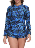 Halcurt Women's Long Sleeve Rash Guard Swim Shirt with Tie Drawstring UPF 50+ Sun Protection Swimsuit Top Black Turquoise Leaves M