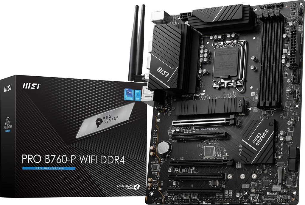 MSI PRO B760-P WiFi DDR4 ProSeries Motherboard - Supports 12th/13th/14th Gen Intel Processors, LGA 1700, DDR4, PCIe 4.0, M.2, 2.5Gbps LAN, USB 3.2 Gen2, HDMI/DP, Wi-Fi 6E, Bluetooth 5.3, ATX