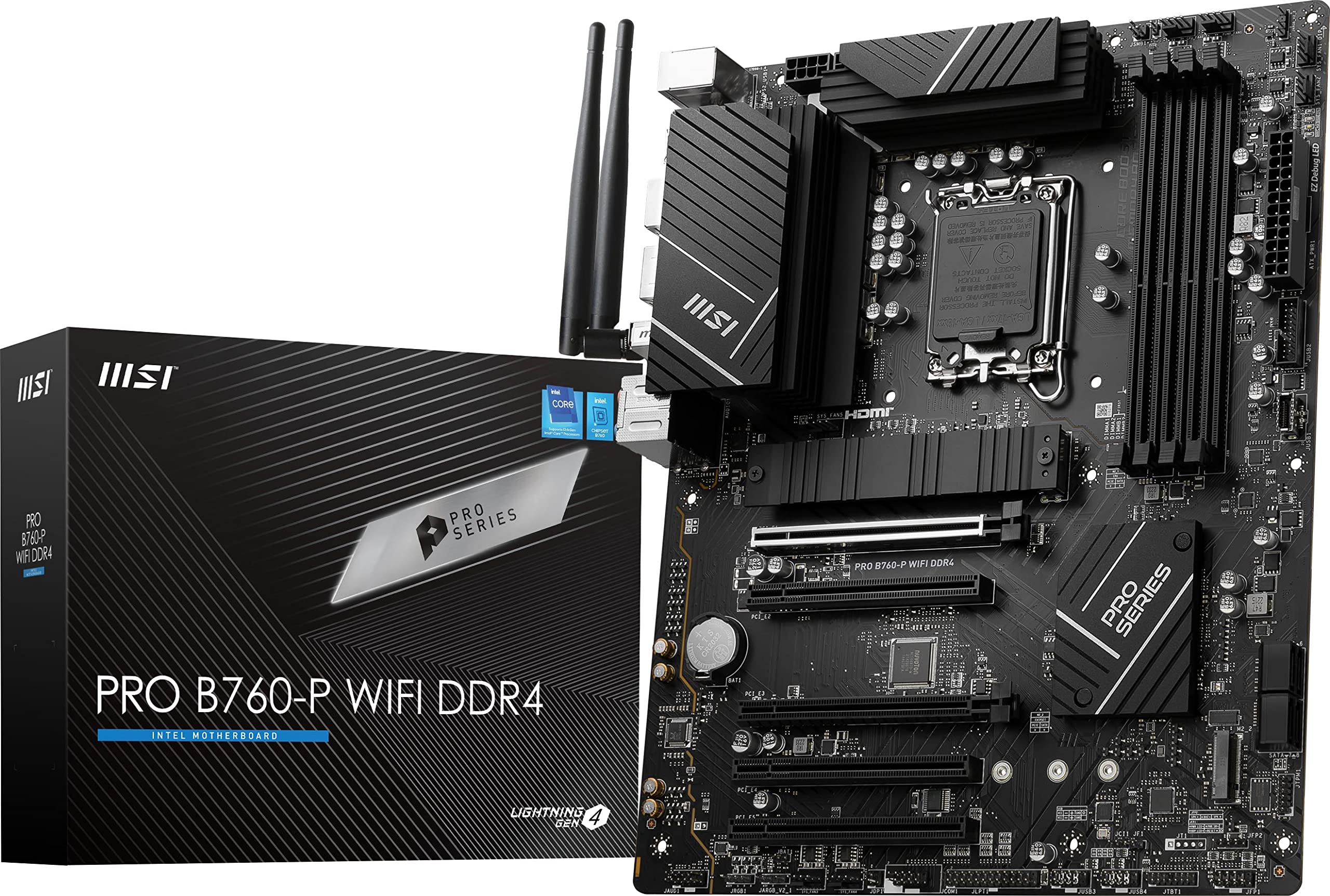 MSI PRO B760-P WiFi DDR4 ProSeries Motherboard - Supports 12th/13th/14th Gen Intel Processors, LGA 1700, DDR4, PCIe 4.0, M.2, 2.5Gbps LAN, USB 3.2 Gen2, HDMI/DP, Wi-Fi 6E, Bluetooth 5.3, ATX