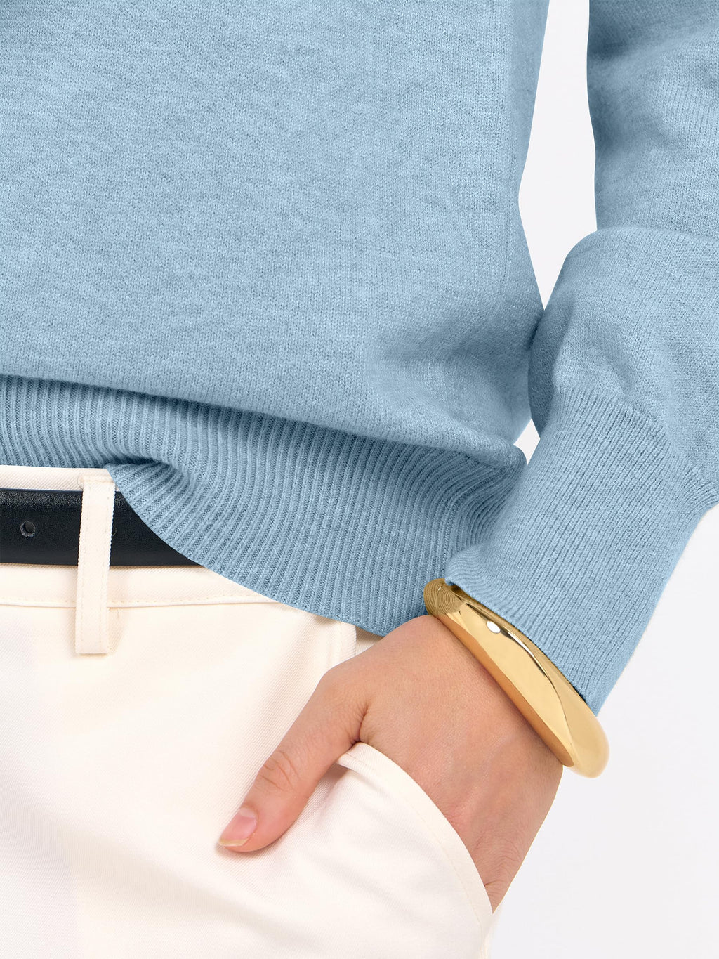 ANRABESS Womens Long Sleeve V Neck Sweaters 2025 Fall Casual Classic Soft Loose Fit Basic Pullover Jumper Top Light Blue Medium