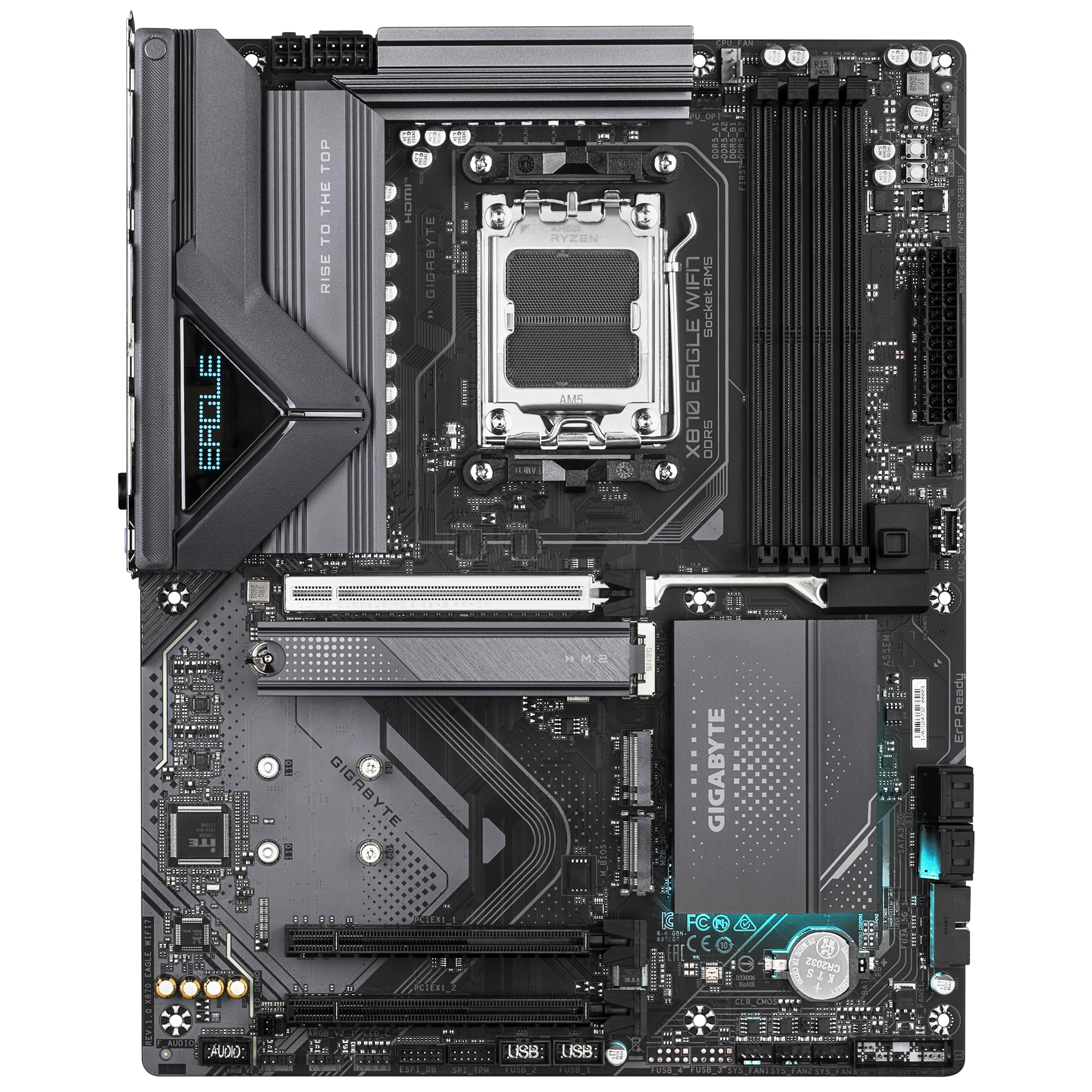 GIGABYTE X870 Eagle WIFI7 Motherboard - Supports AMD Ryzen 9000 CPUs, 14+2+2 Phases VRM, up to 8000MHz DDR5 (OC), 1xPCIe 5.0, Wi-Fi 7, 2.5GbE LAN, USB 4