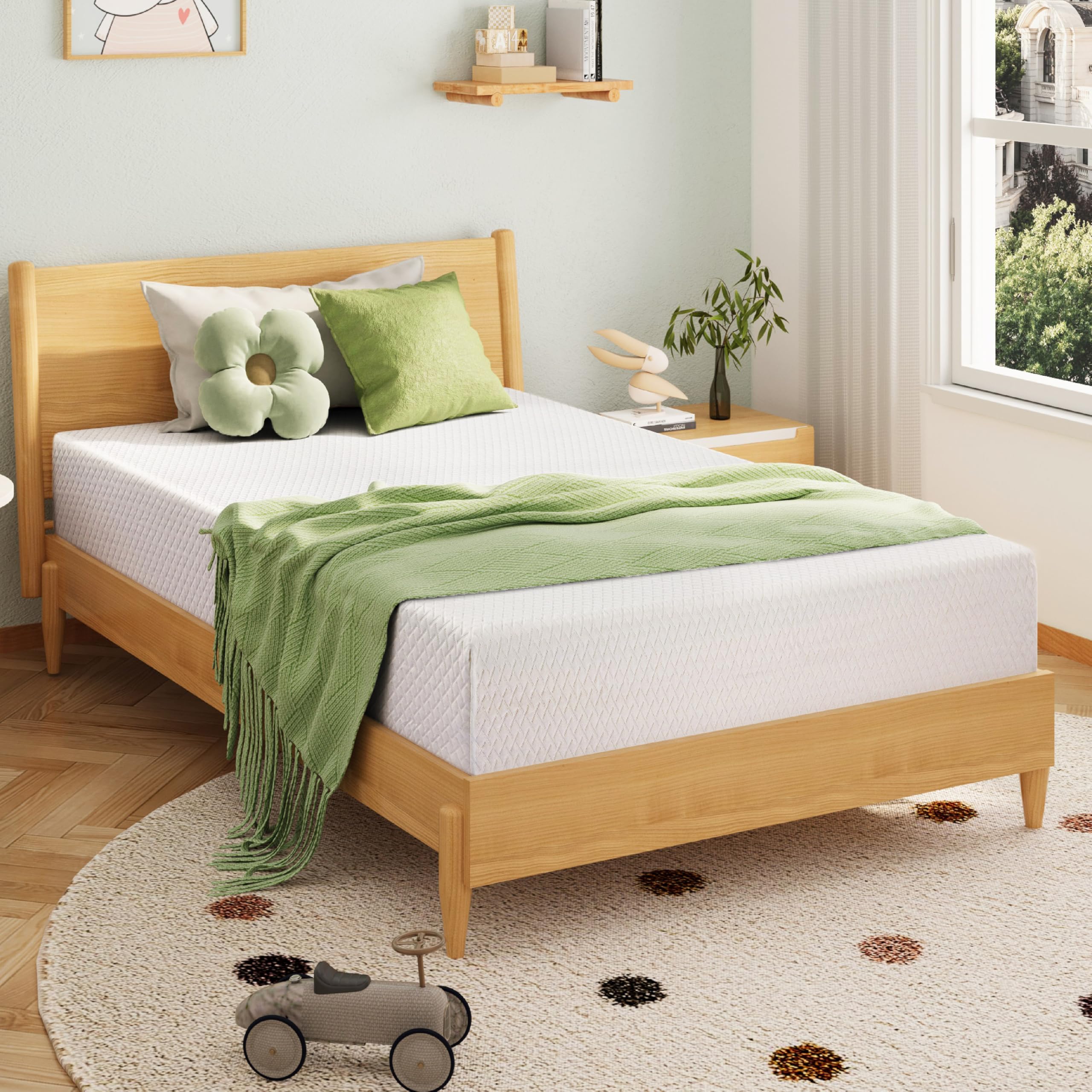 EGOHOME 5 Inch Twin Mattress for Kids, Memory Foam Mattress with Cooling Green Tea Gel, Relieve Pressure with Medium Firm Support, CertiPUR-US Certified, 75''L x 38''W, White