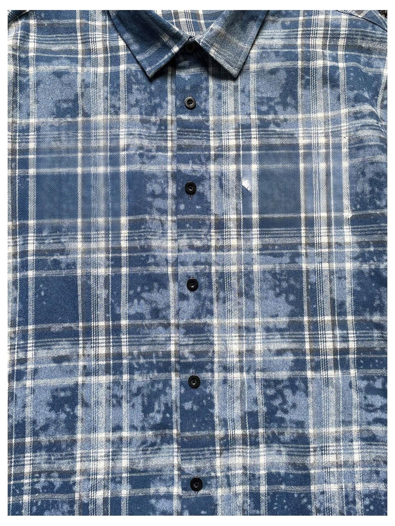 Verdusa Men's Plaid Checkered Cropped Shirt Button Up Drop Shoulder Boxy Crop Tops Streetwear Blue Multicolor Small