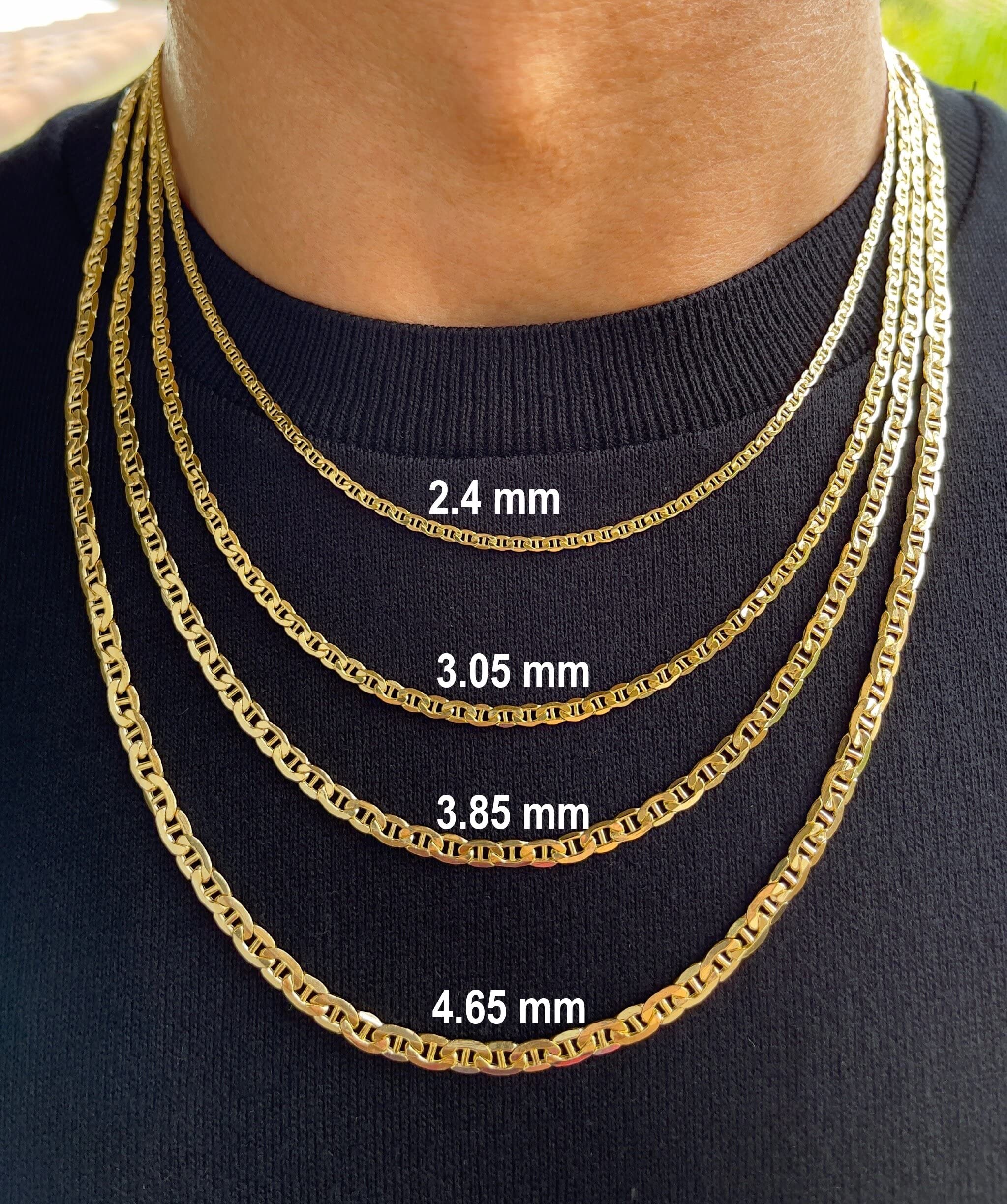 JEWELHEART 14K Real Gold Flat Mariner Chain - 1.9mm Diamond Cut Anchor Link Chain Necklace For Men - Dainty Yellow Gold Pendant Necklace For Women with Lobster Clasp 16"
