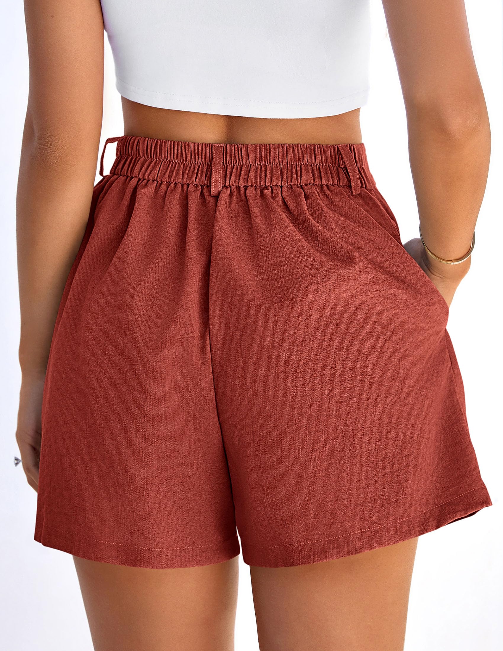 PRETTYGARDEN Womens Shorts Casual 2026 Summer Elastic High Waist Zipper Button Tailored Shorts Pleated Beach Vacation Clothes (Rust Red,Small)