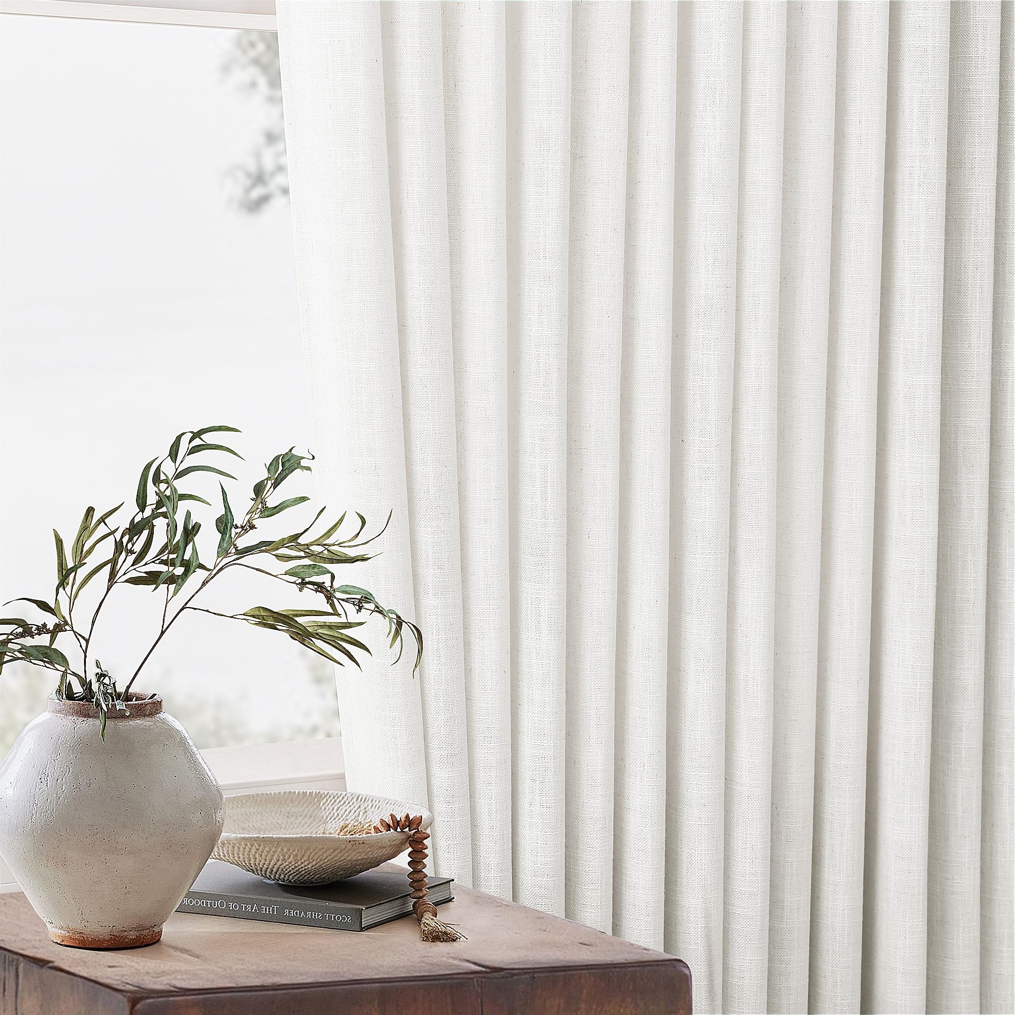 Pinch Pleated Linen 120 Inch Curtains 60 Inch Width for Living Room Light Filtering Ivory Beige White Extra Wide Patio Curtains for Sliding Door Balcony Floor Ceiling Picture Window 60x120 1 Panel