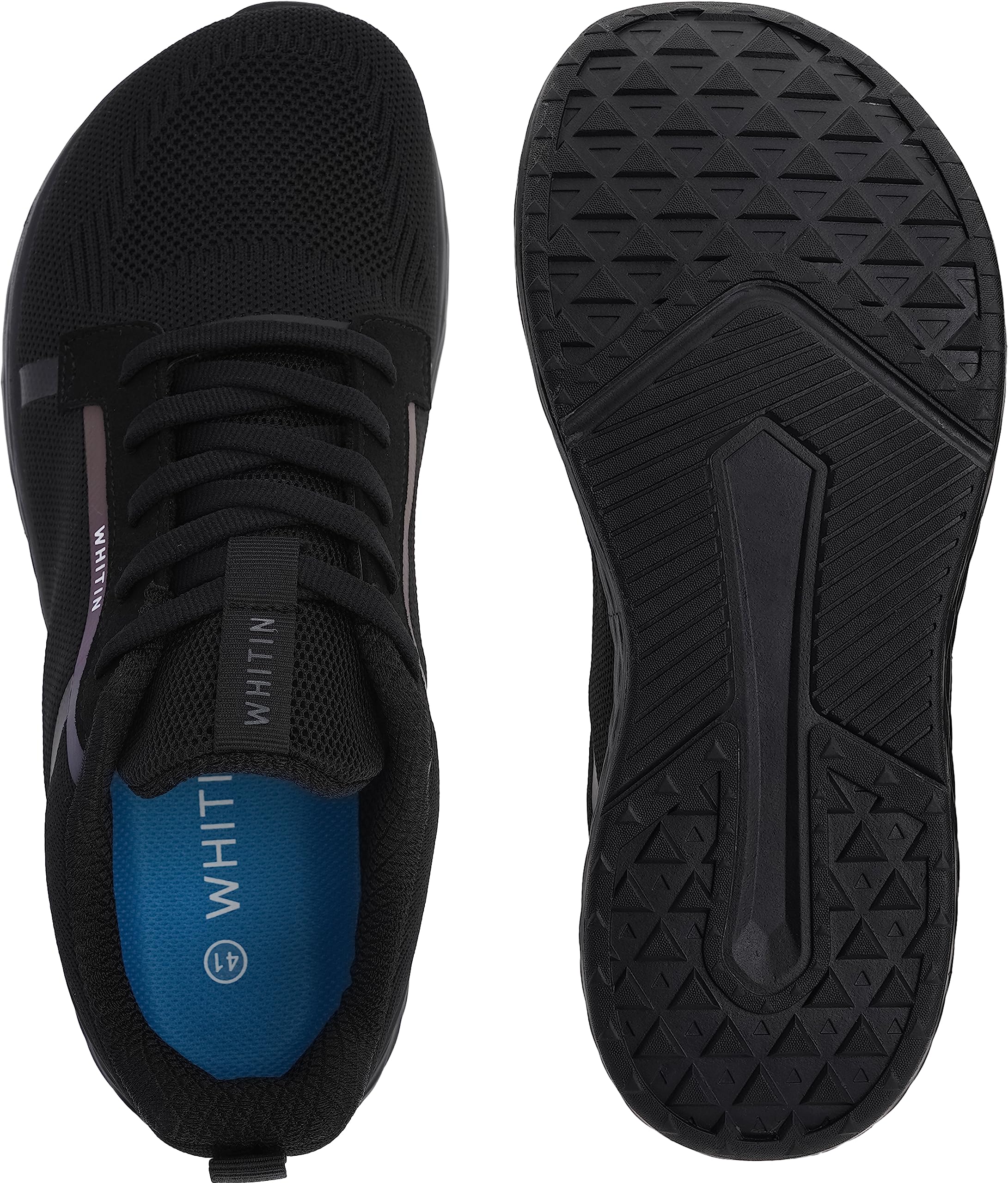 WHITIN Men's Wide Width Shoes Zero Drop Size 10 10.5 Athletics Running Walking Tennis Sports Breathable Sneakers Lightweight Rubber Black 44
