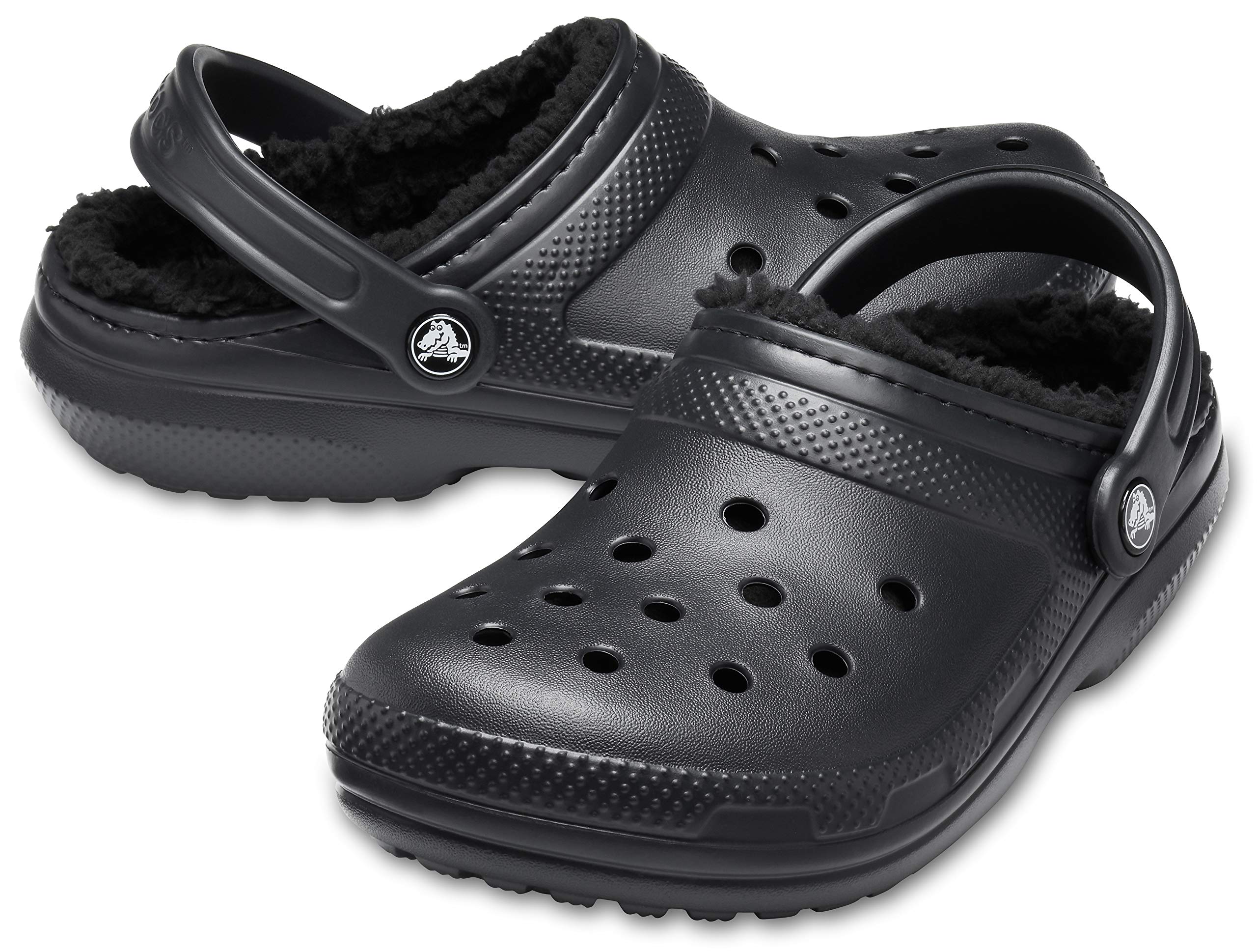 Crocs Unisex Adult Men's and Women's Classic Lined | Fuzzy Slippers Clog, Black/Black, 9 Women 7 Men US