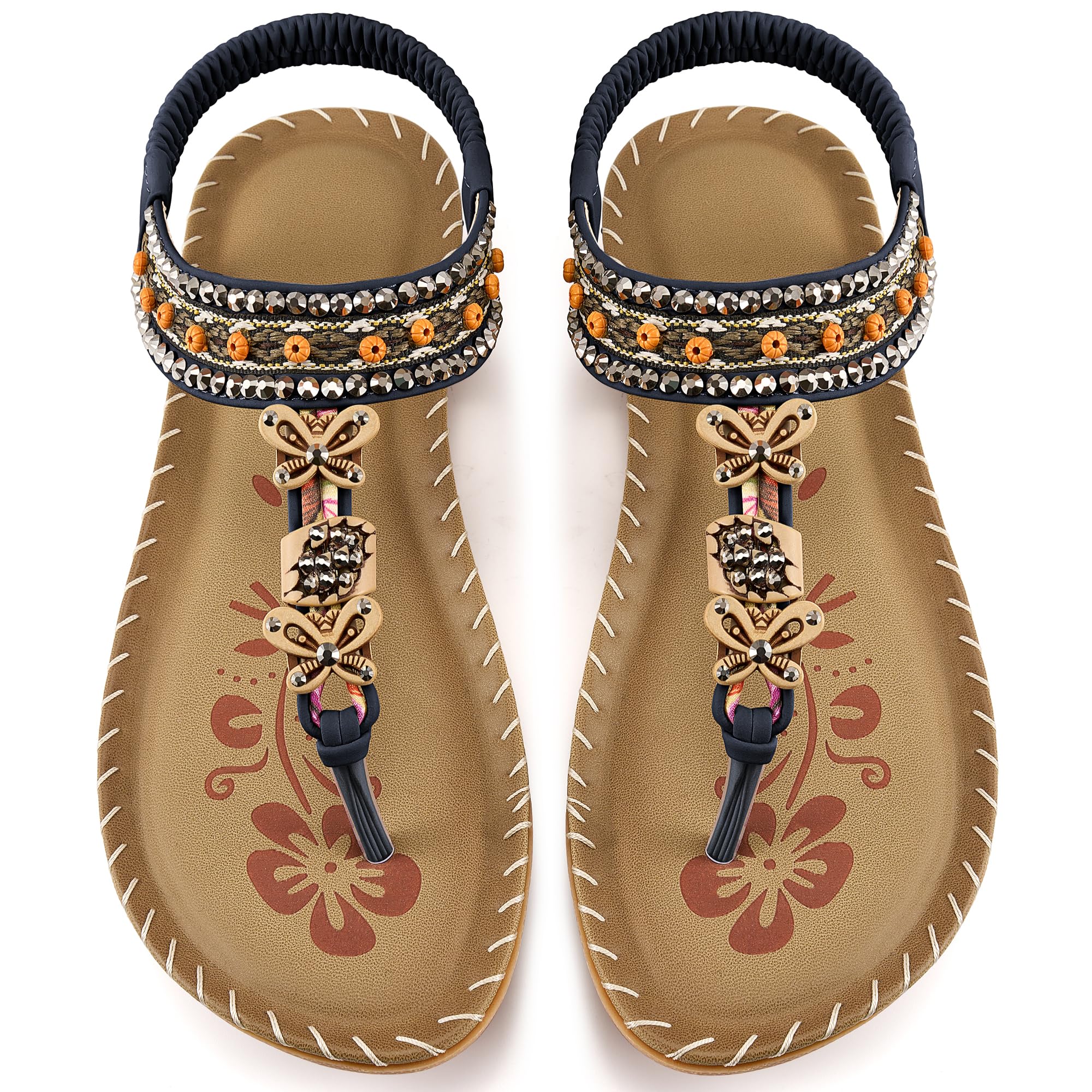Ablanczoom Flats Sandals for Women Dressy: Casual Summer Sandals 2026 - Comfort Walking Ladies Shoes with Beaded Elastic Ankle Strap