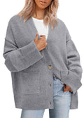PRETTYGARDEN Women's 2026 Oversized Cardigan Sweaters Trendy Chunky Knit Long Sleeve V Neck Button Down Fall Winter Outfits (Grey,Small)