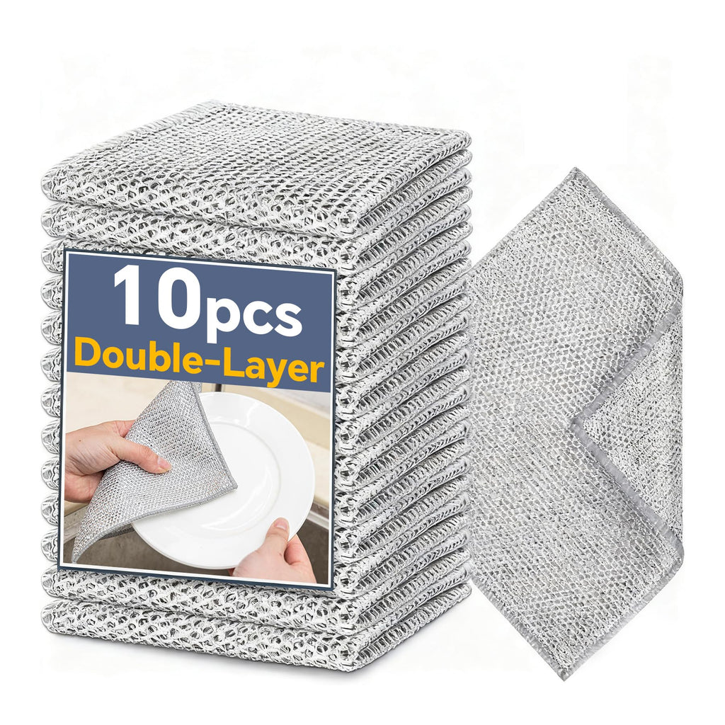 Hoowkawen Steel Wire Dishcloths,Double-Layer Non-Scratch Steel Wire Cleaning Cloth for Cookware,Sinks,Stove Tops, Dishes (10PCS)