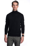 State Cashmere Men's Essential Turtleneck Sweater 100% Pure Cashmere Classic Long Sleeve Pullover (Black, Large)